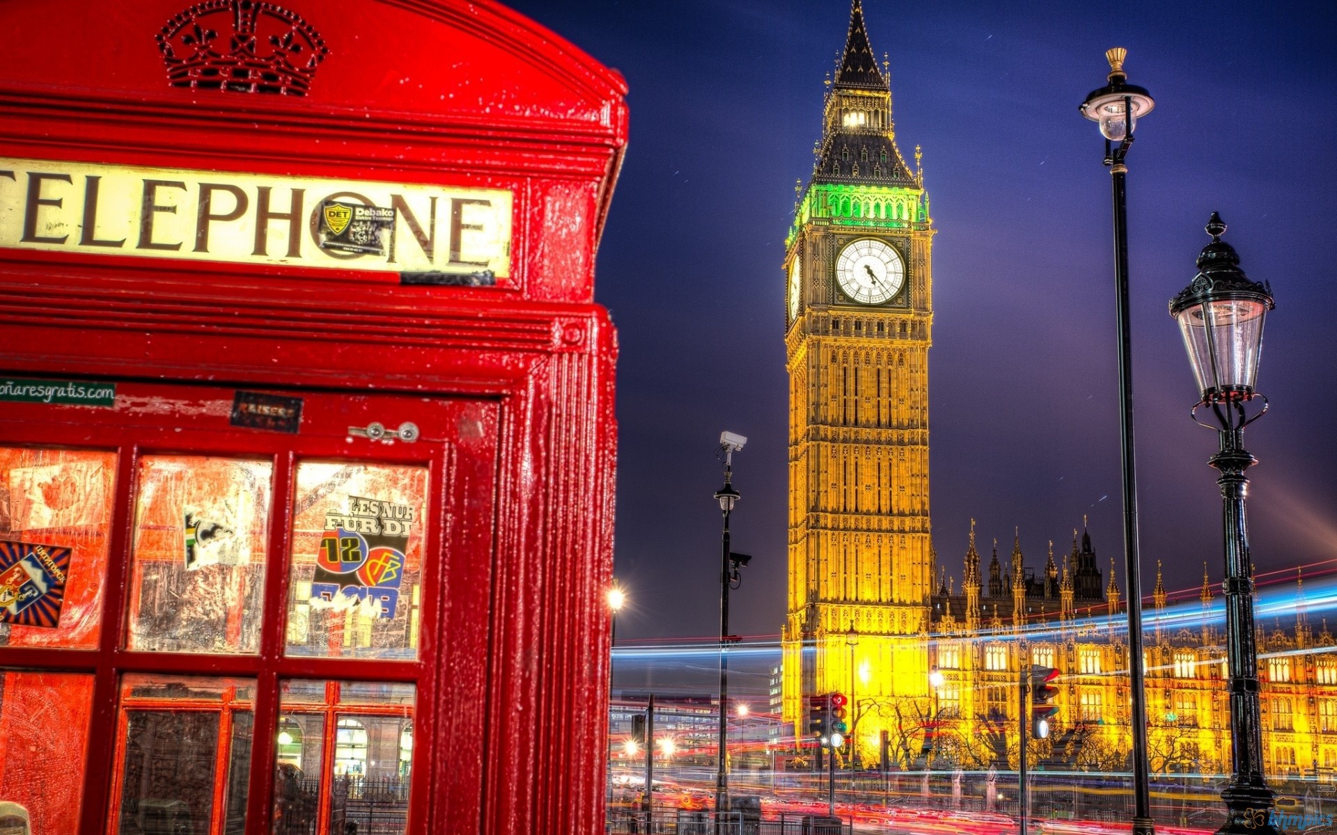 Cabina telefonica rossa, Big Ben, Londra, Notte, 1920x1200, wallpaper desktop