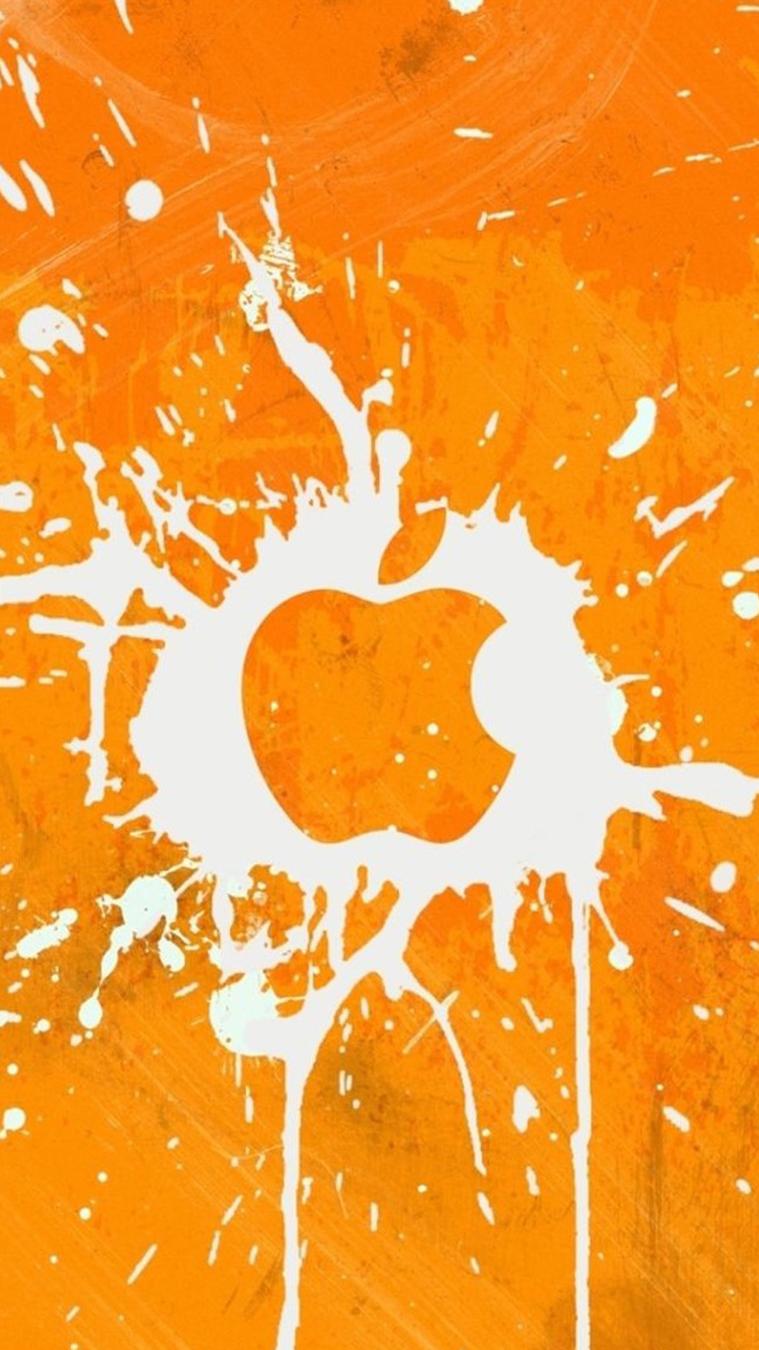 Logo Apple, Schizzo di vernice, Arancione, sfondo schermata di blocco iPhone 6 Plus