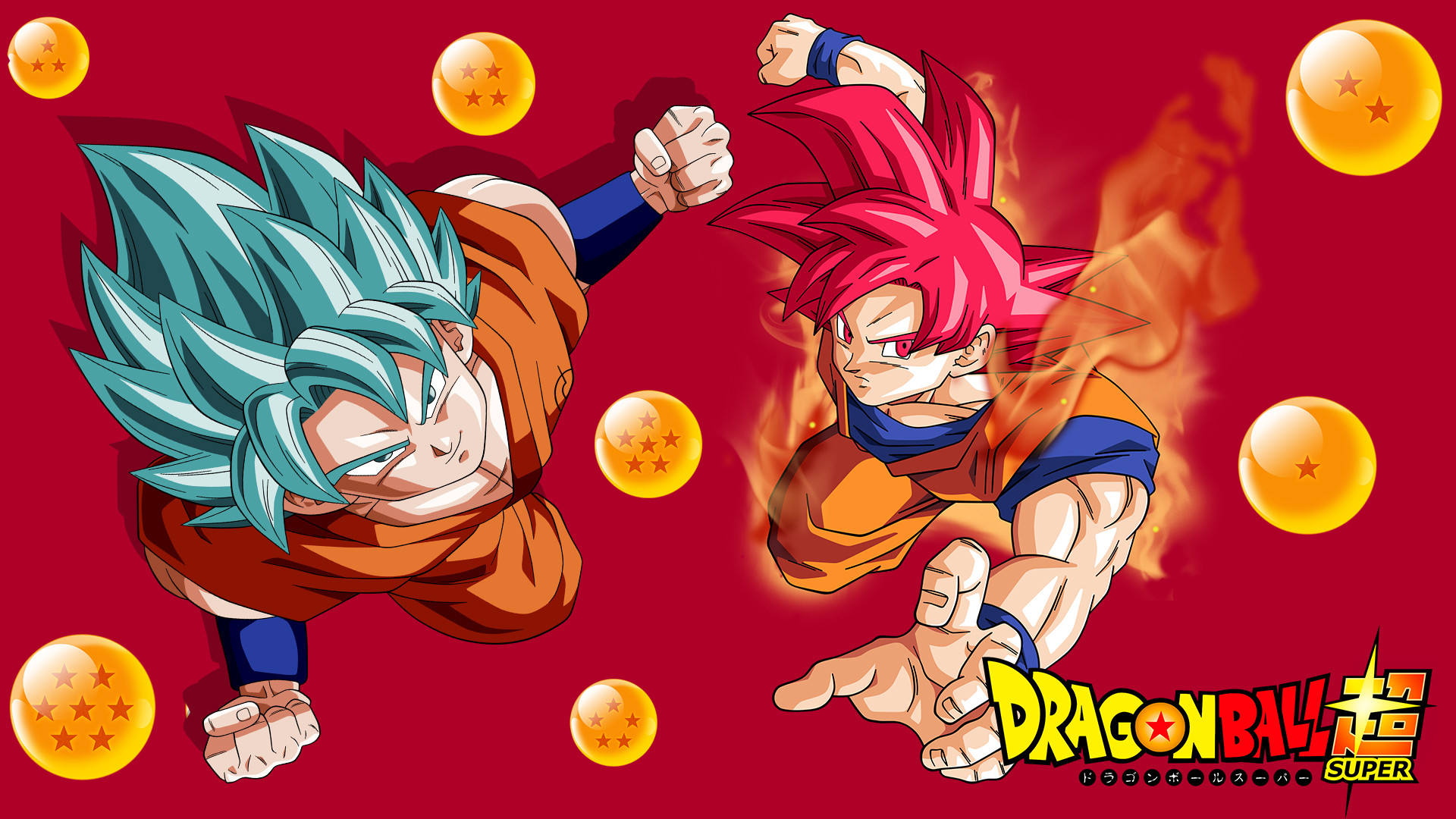 Goku, Super Saiyan Blue, Super Saiyan God, Sfere del Drago, Dragon Ball Super, wallpaper Full HD