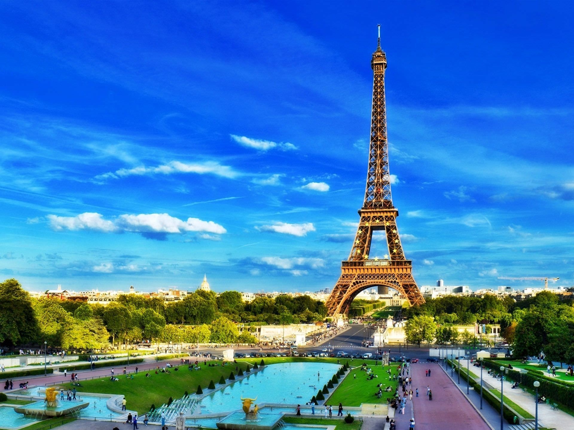 Torre Eiffel, Trocadéro, Parigi, Cielo azzurro, sfondo per iPad e tablet