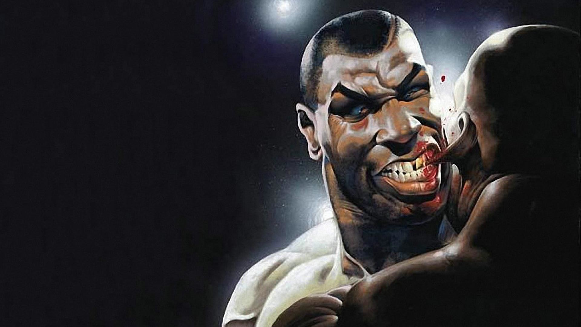 Mike Tyson, Evander Holyfield, Morso all'orecchio, Caricatura, Arte digitale, sfondo 1080p