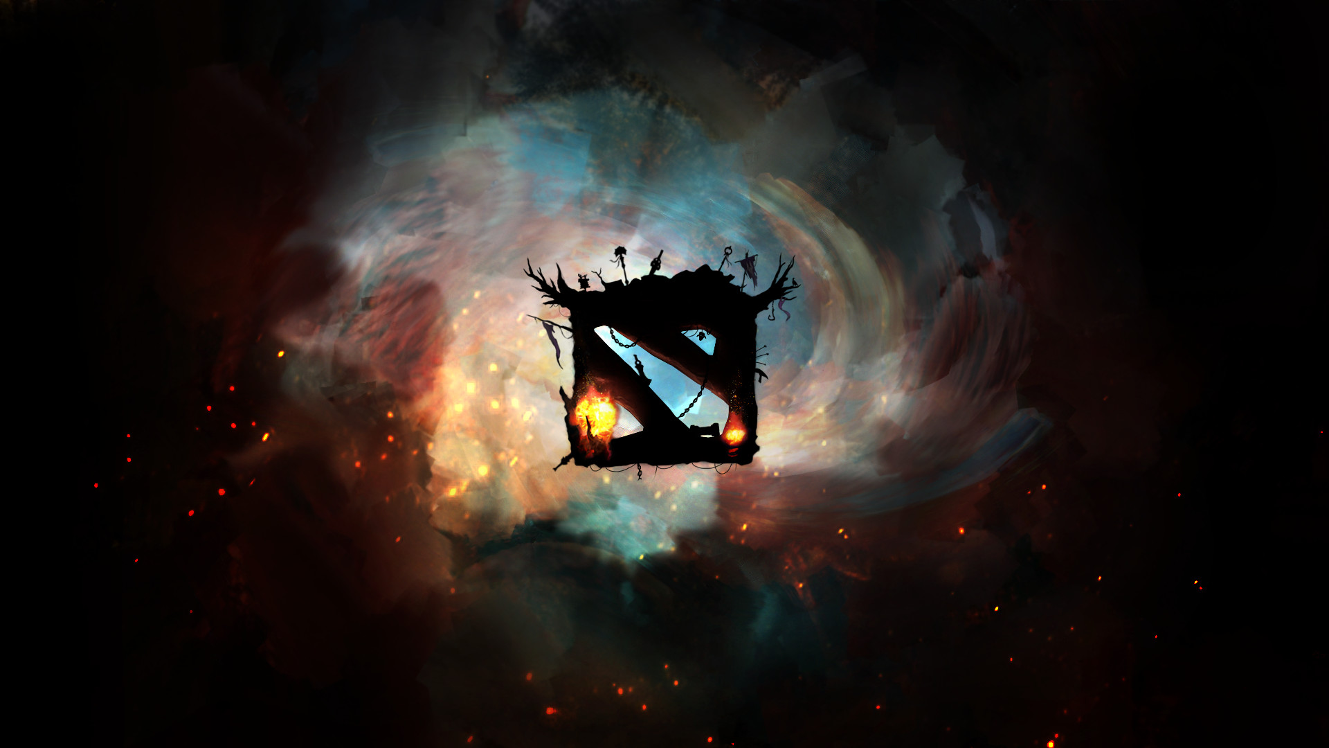 Dota 2, Logo, Nebulosa, Fuoco, Full HD, sfondo desktop