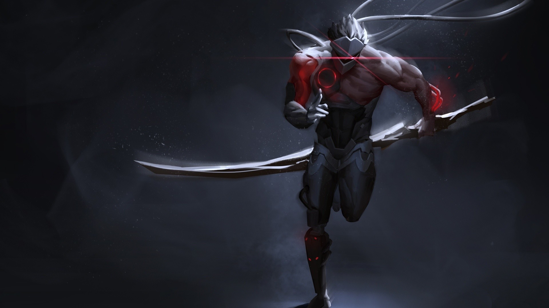 Genji, Overwatch, Skin Oni, Katana, Sfondo scuro, 16:9 Full HD, wallpaper widescreen
