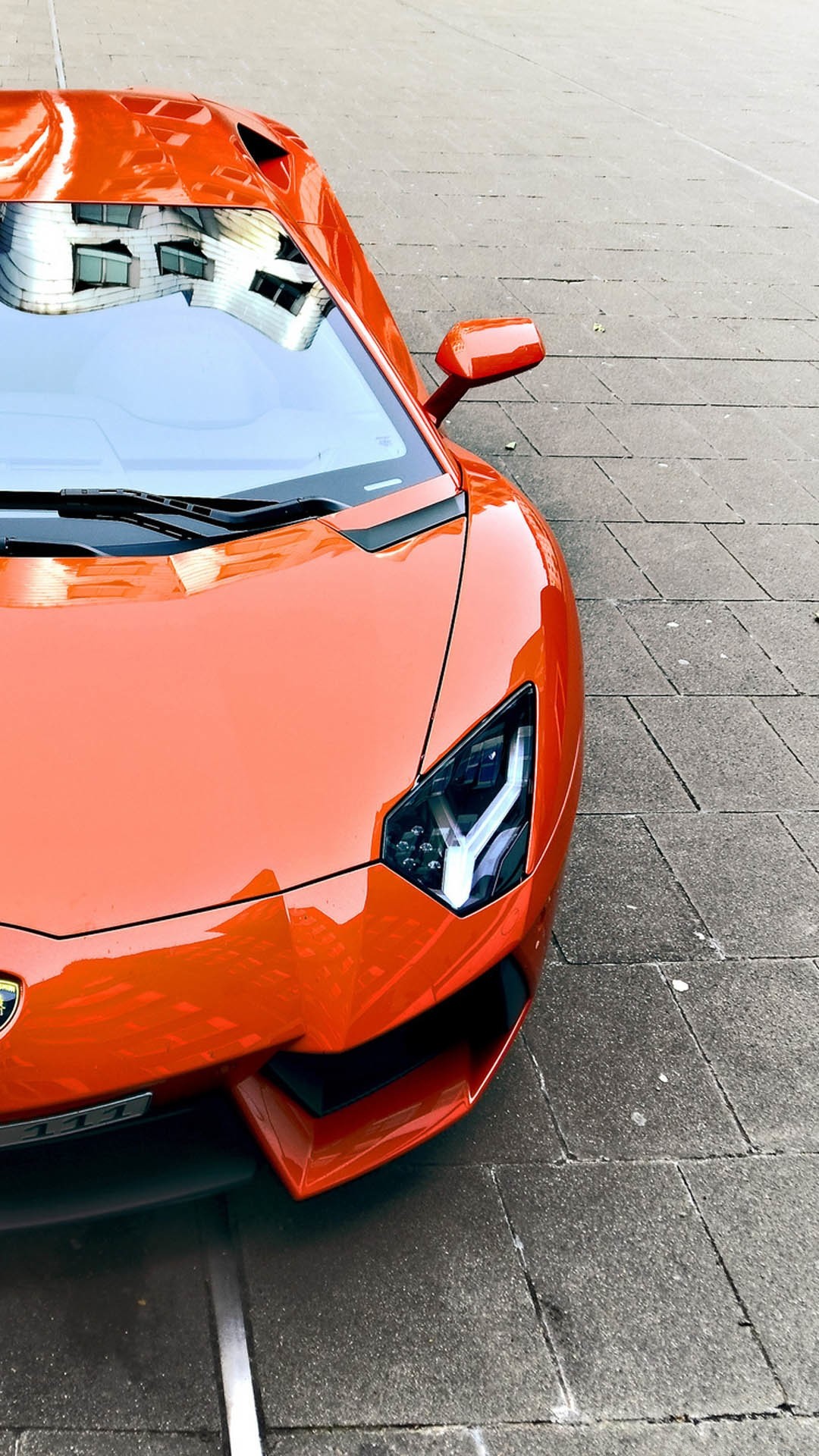 Lamborghini Aventador, Arancione, Vista dall'alto, Supercar, Full HD, sfondo verticale per cellulare
