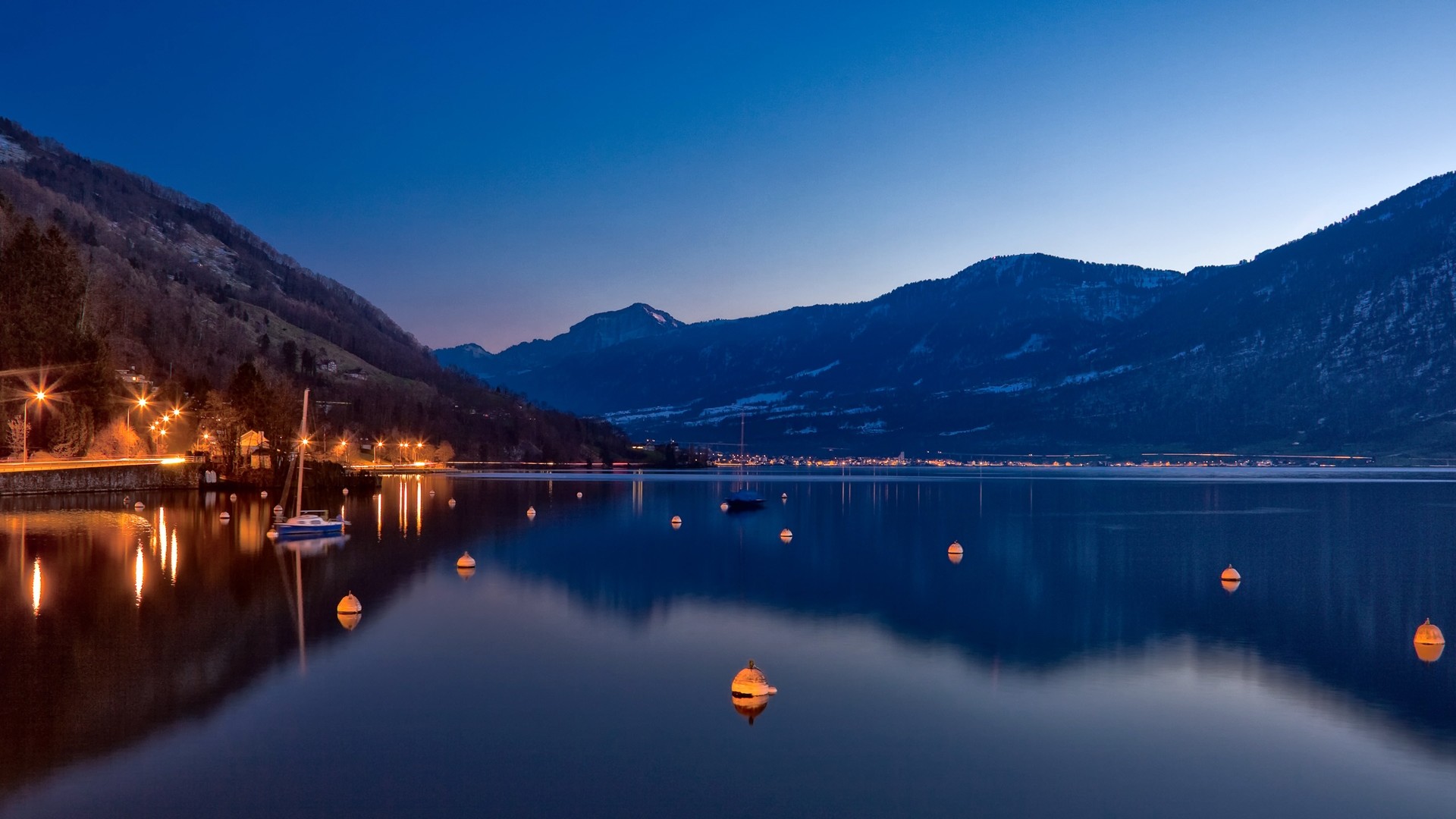 Lago, Montagne, Crepuscolo, Riflesso, 1920x1080, sfondo per PC