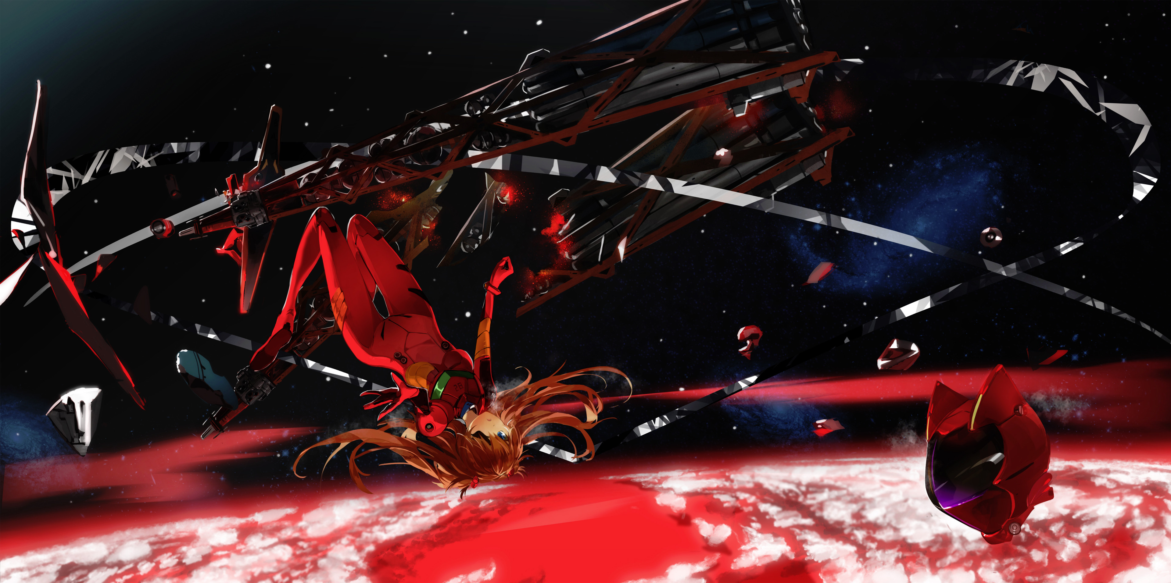 Asuka Langley Soryu, Eva-02, Evangelion, Rosso, Sfondo nero, 4K, wallpaper desktop
