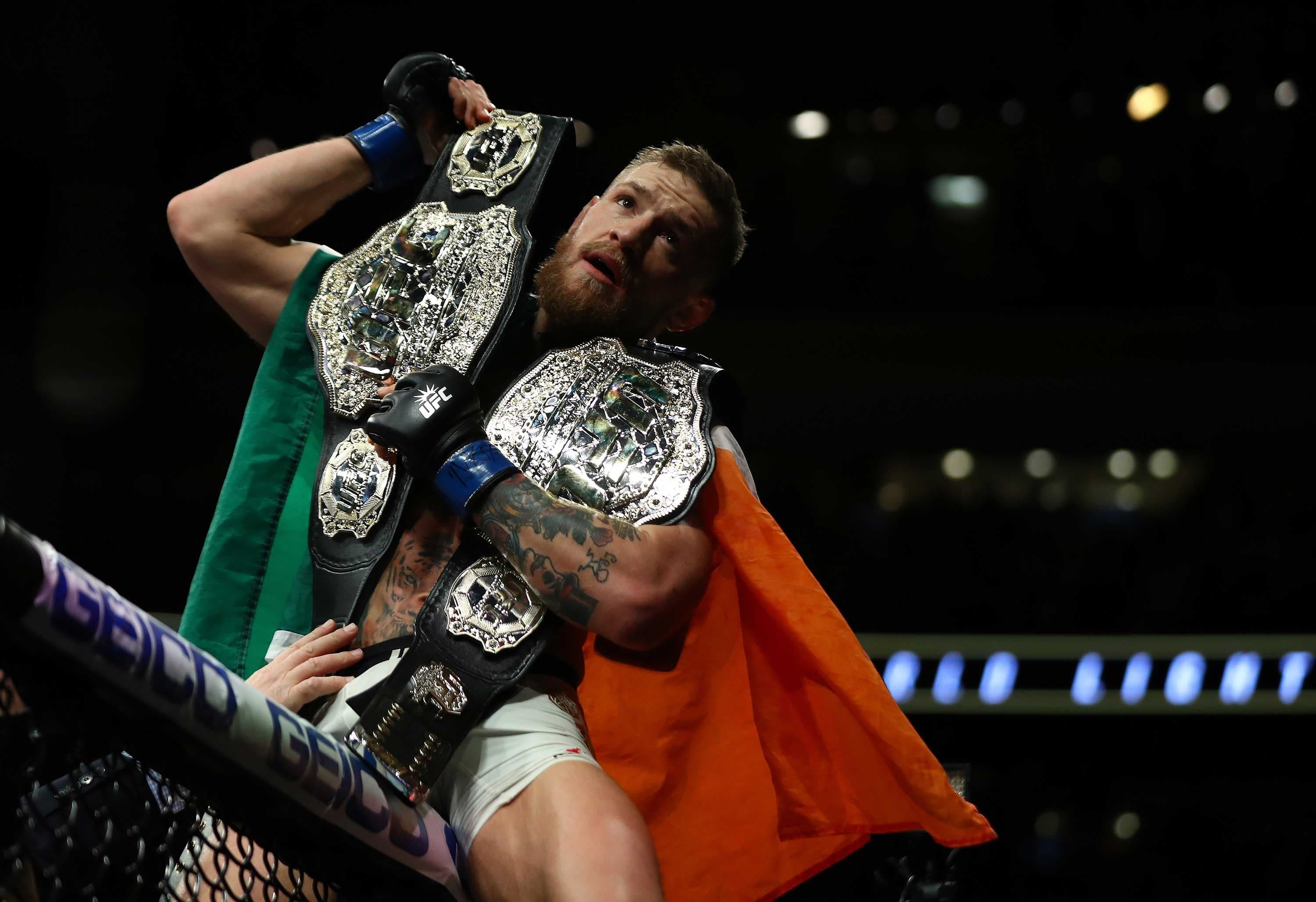 Conor McGregor, Cinture UFC, Campione, Bandiera irlandese, 2K, wallpaper per portatile