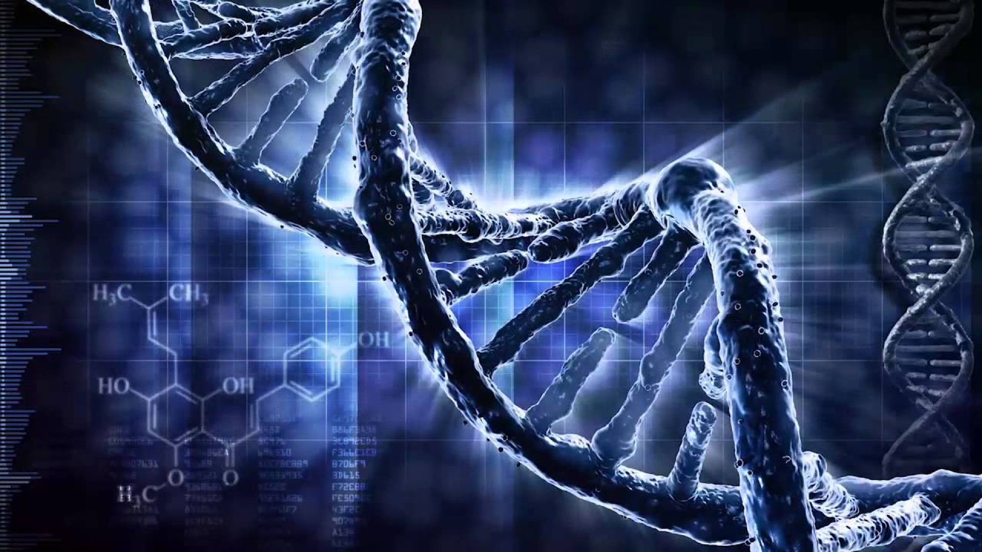 DNA, Doppia elica, Formule chimiche, Blu, Full HD, sfondo per PC