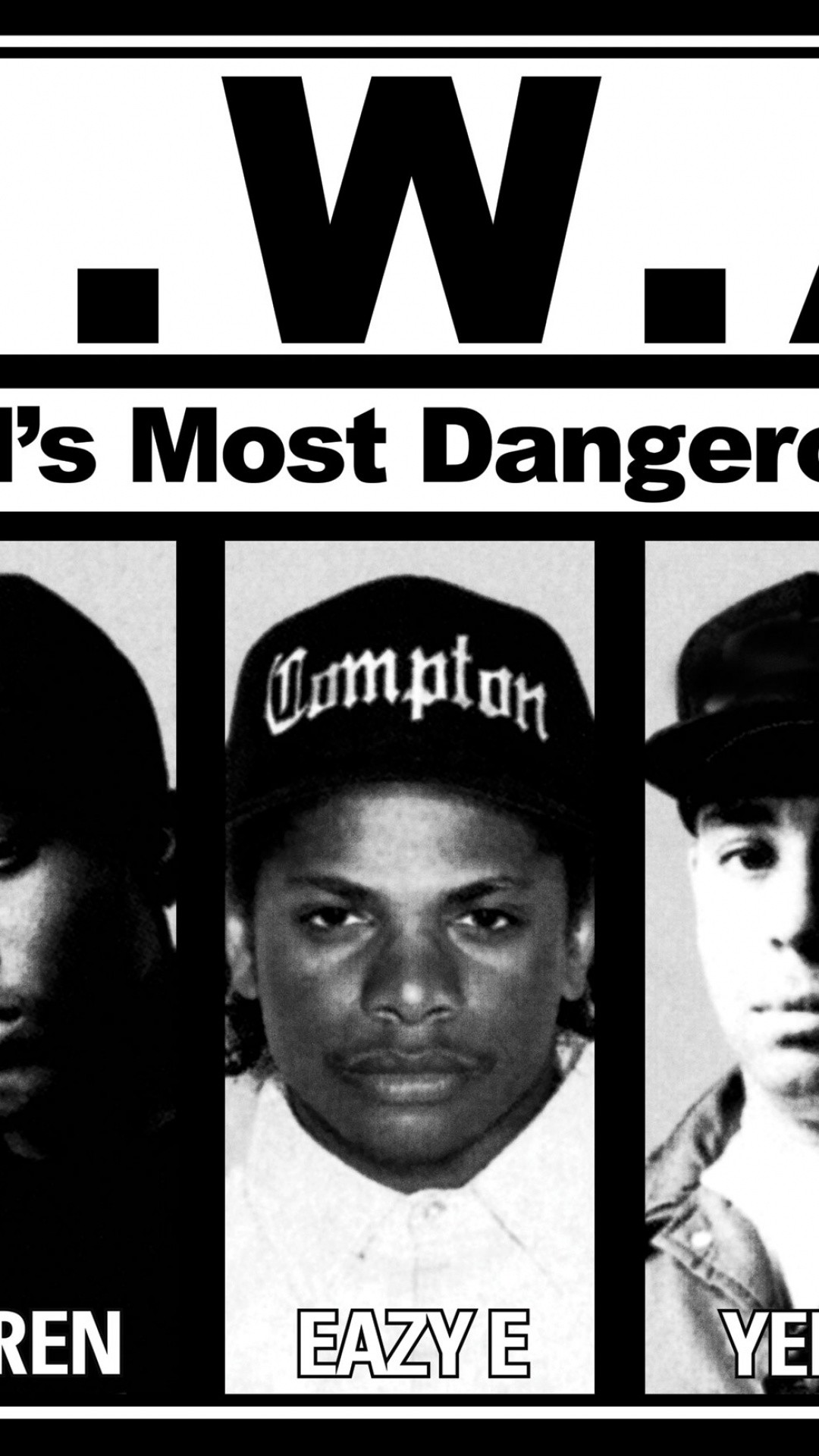 N.W.A, Eazy-E, The World's Most Dangerous Group, Bianco e nero, Full HD, wallpaper per smartphone