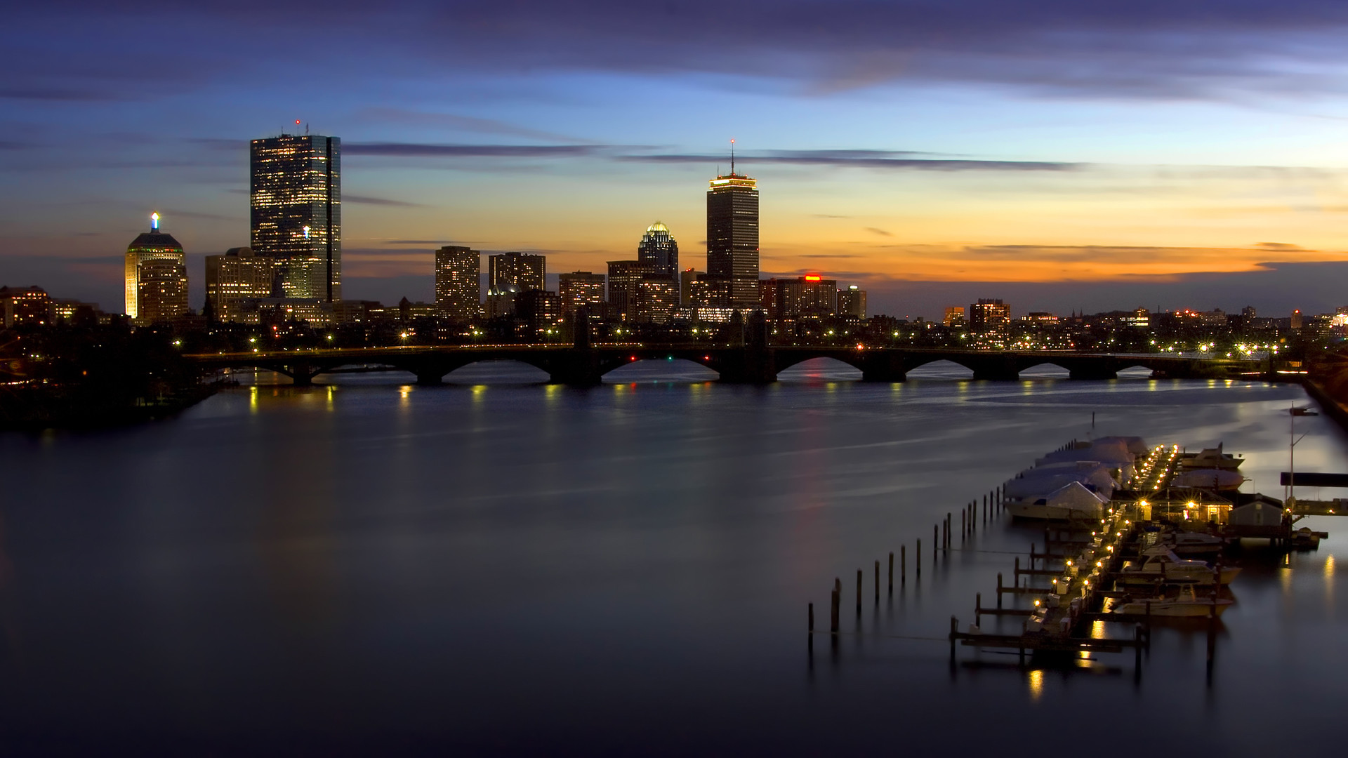 Boston, Fiume Charles, Skyline, Crepuscolo, sfondo Mac Full HD