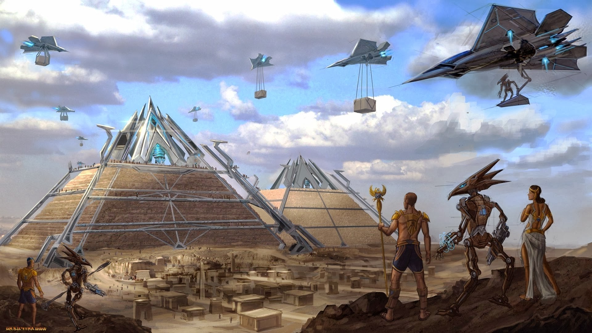 Piramidi, Antico Egitto, Astronavi, Alieni, Fantascienza, 1920x1080, immagine di sfondo