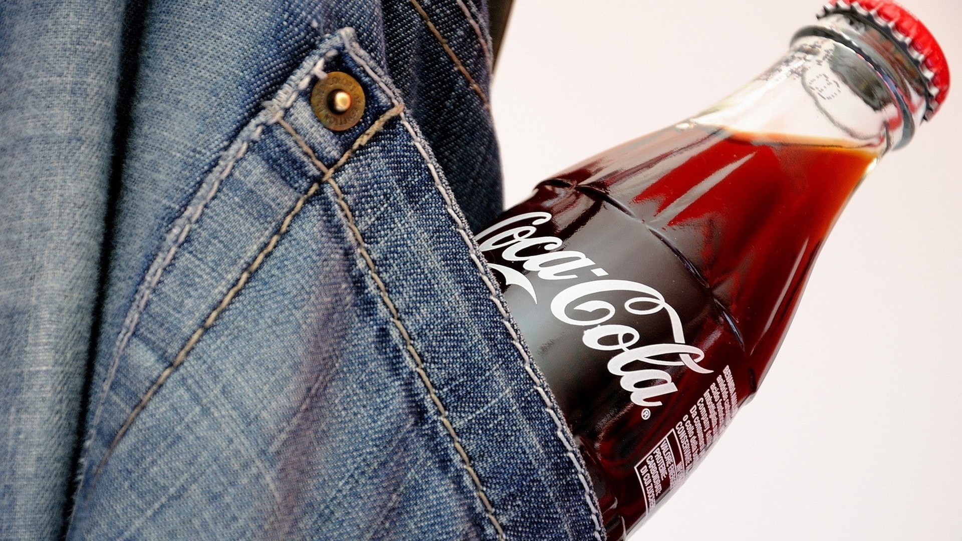 Coca-Cola, Bottiglia di vetro, Jeans, Tasca, Full HD 1080p, sfondo desktop