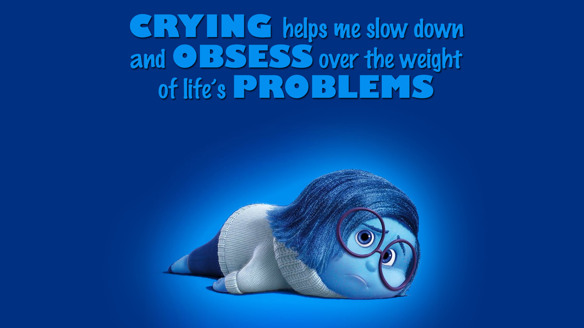 Tristezza, Inside Out, Citazione, Sfondo blu, Sdraiata, Full HD, wallpaper per PC
