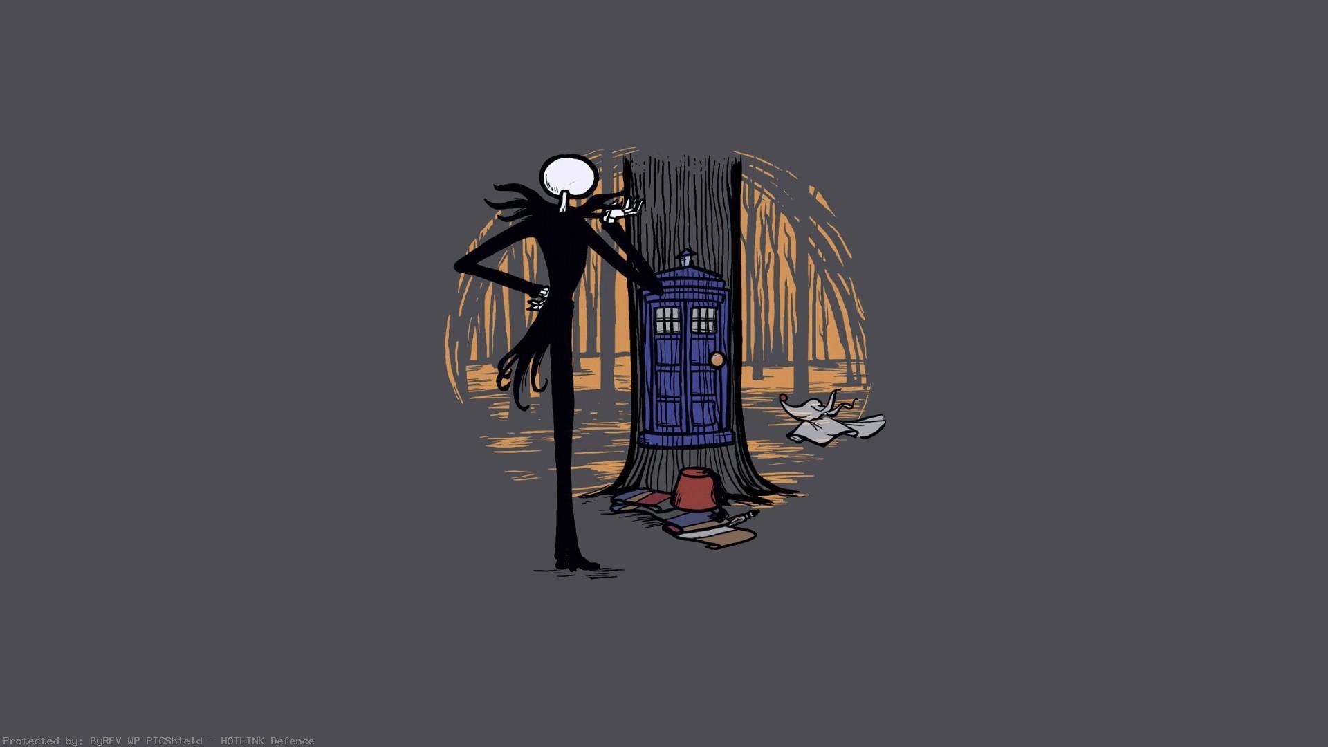 Jack Skellington, TARDIS, Doctor Who, Crossover, Sfondo grigio, 1920x1080, wallpaper desktop