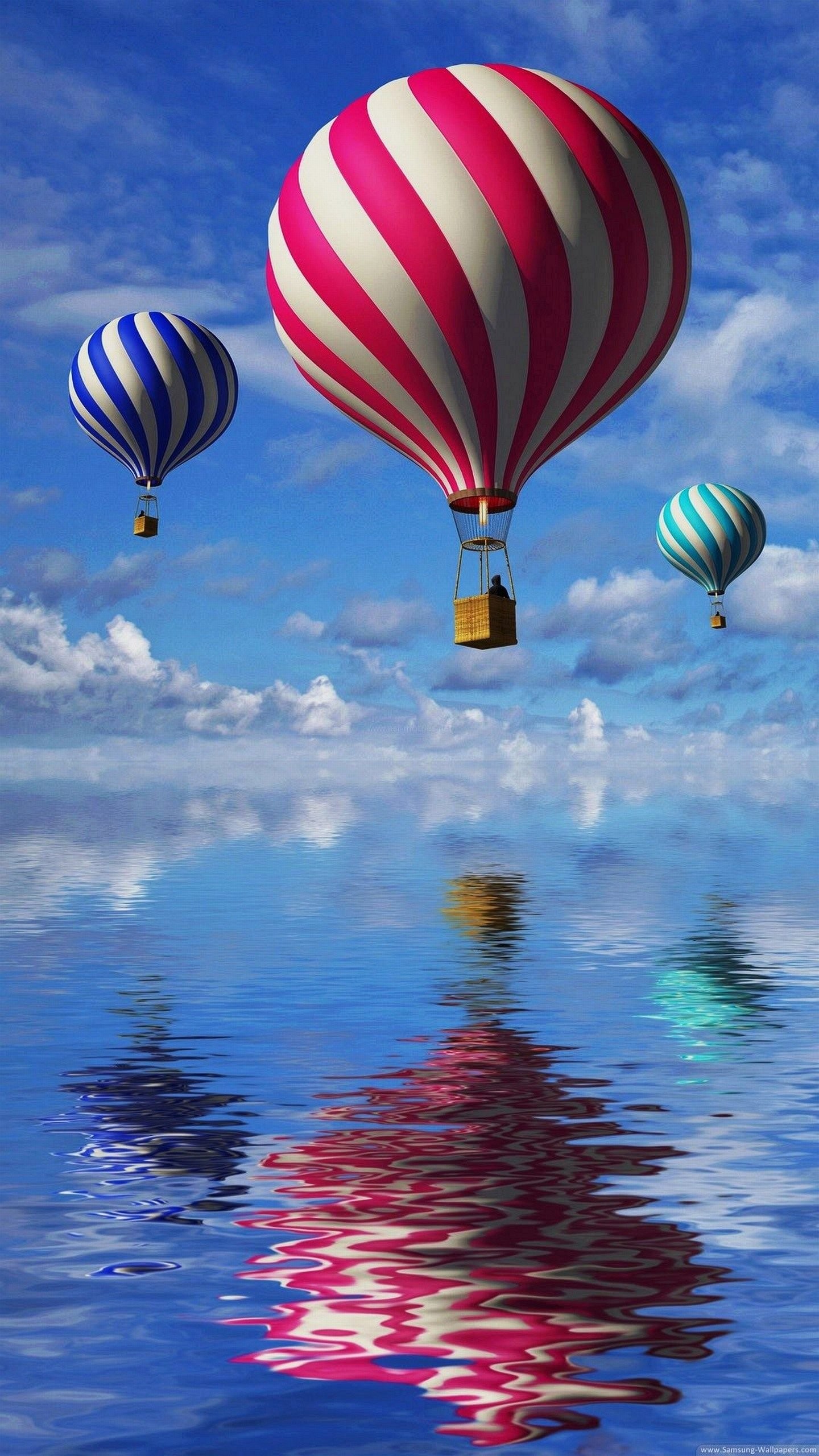 Mongolfiere, Riflesso, Acqua, Cielo, sfondo Samsung Galaxy QHD+
