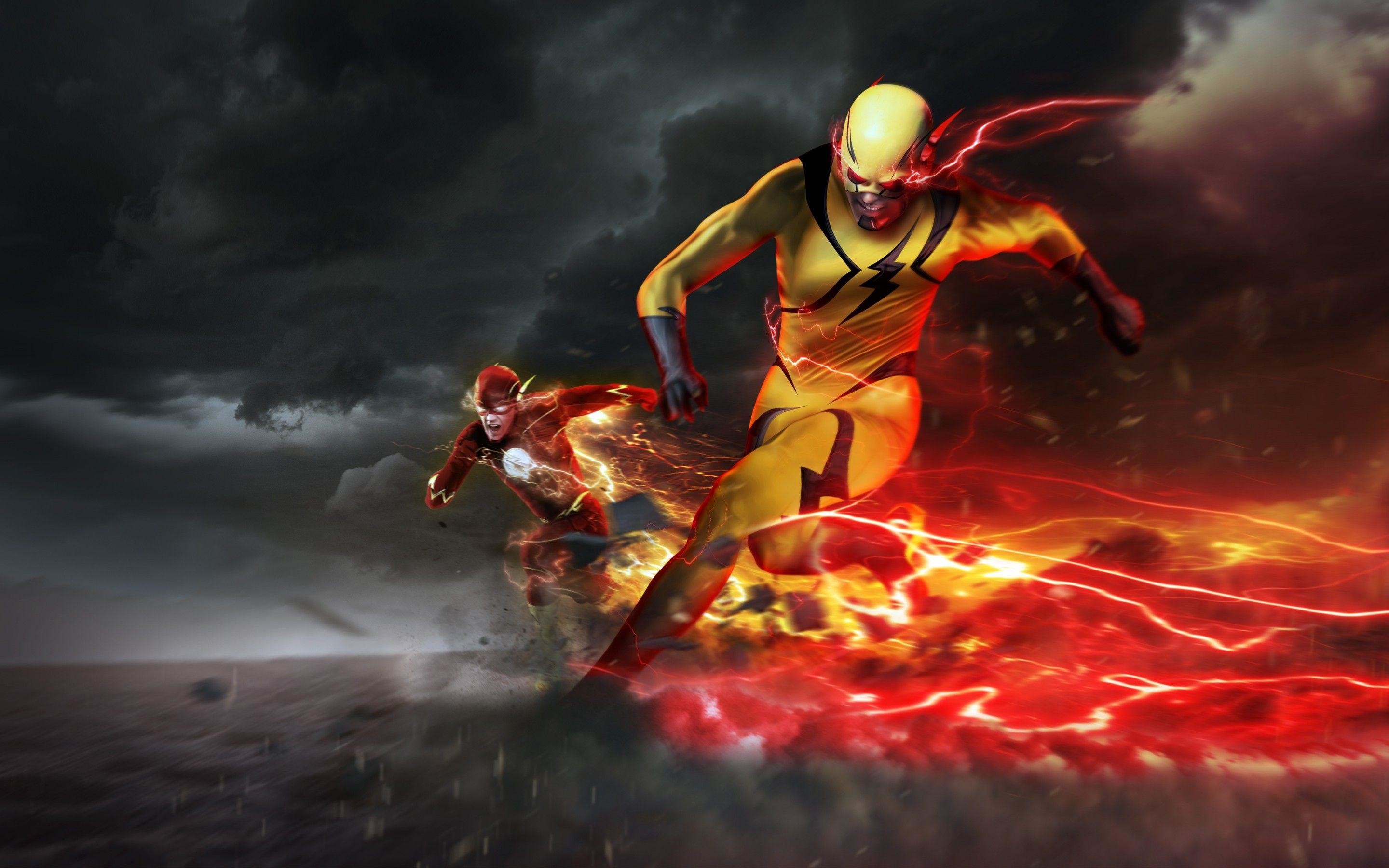Reverse-Flash, Flash, Corsa, Fuoco, 2880x1800, sfondo per PC