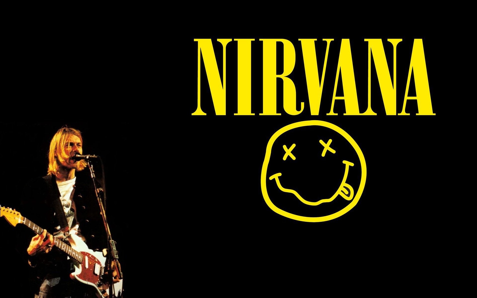Kurt Cobain, Nirvana, Logo Nirvana, Smiley, Sfondo nero, Full HD, wallpaper per portatile