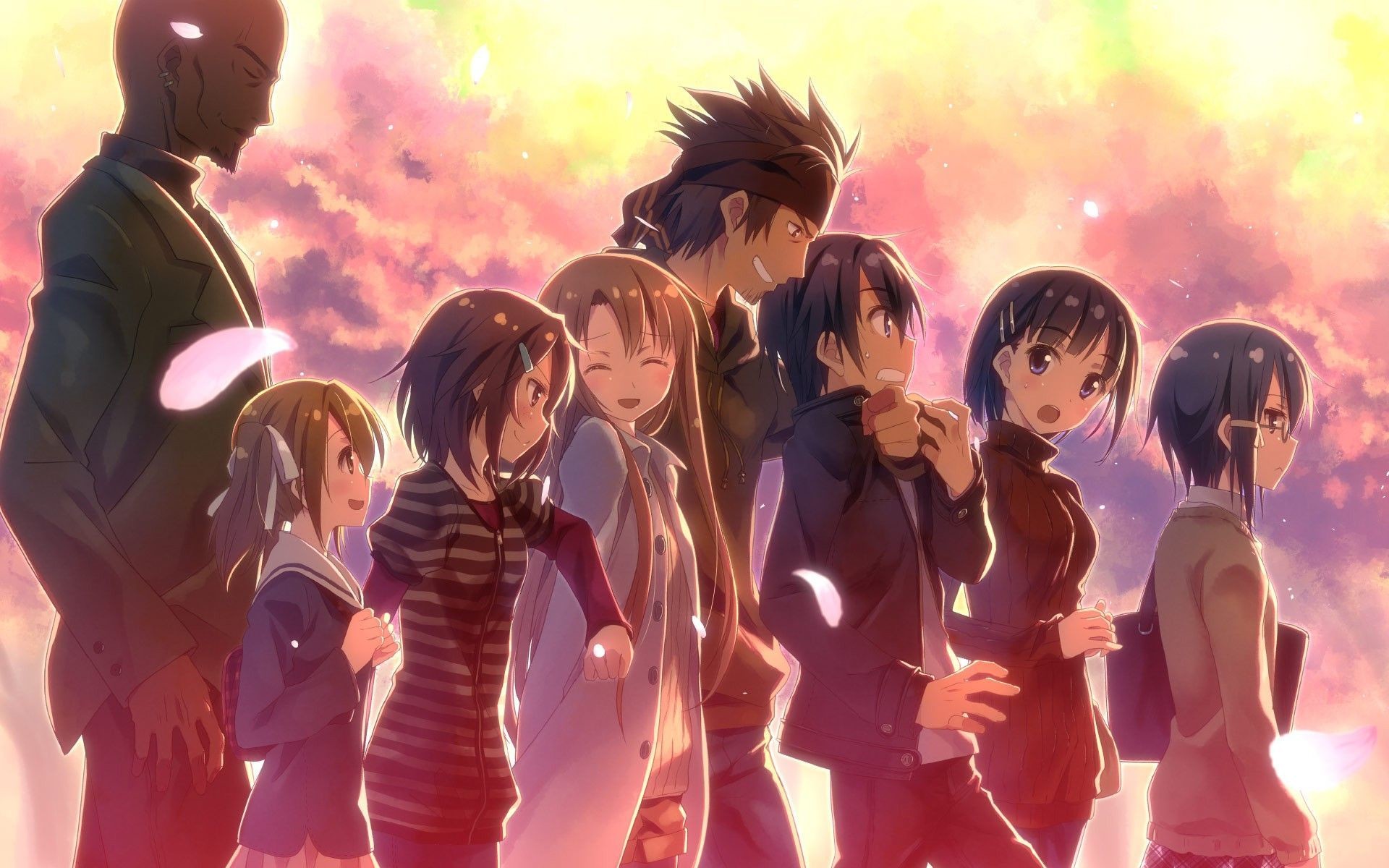 Kirito, Asuna, Klein, Agil, Silica, Sword Art Online, Petali, 1920x1200, sfondo MacBook Pro