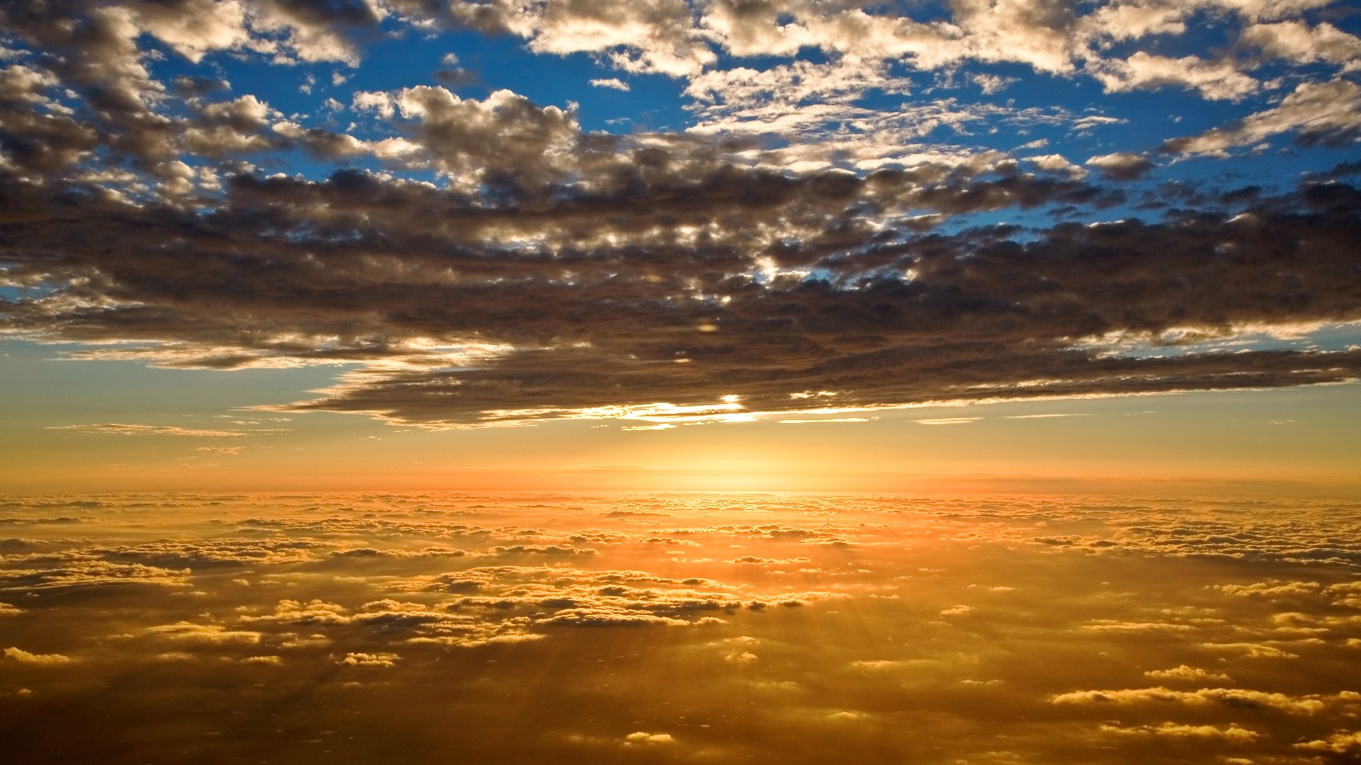 Sopra le nuvole, Tramonto, Cielo, Oro, Full HD, sfondo per PC