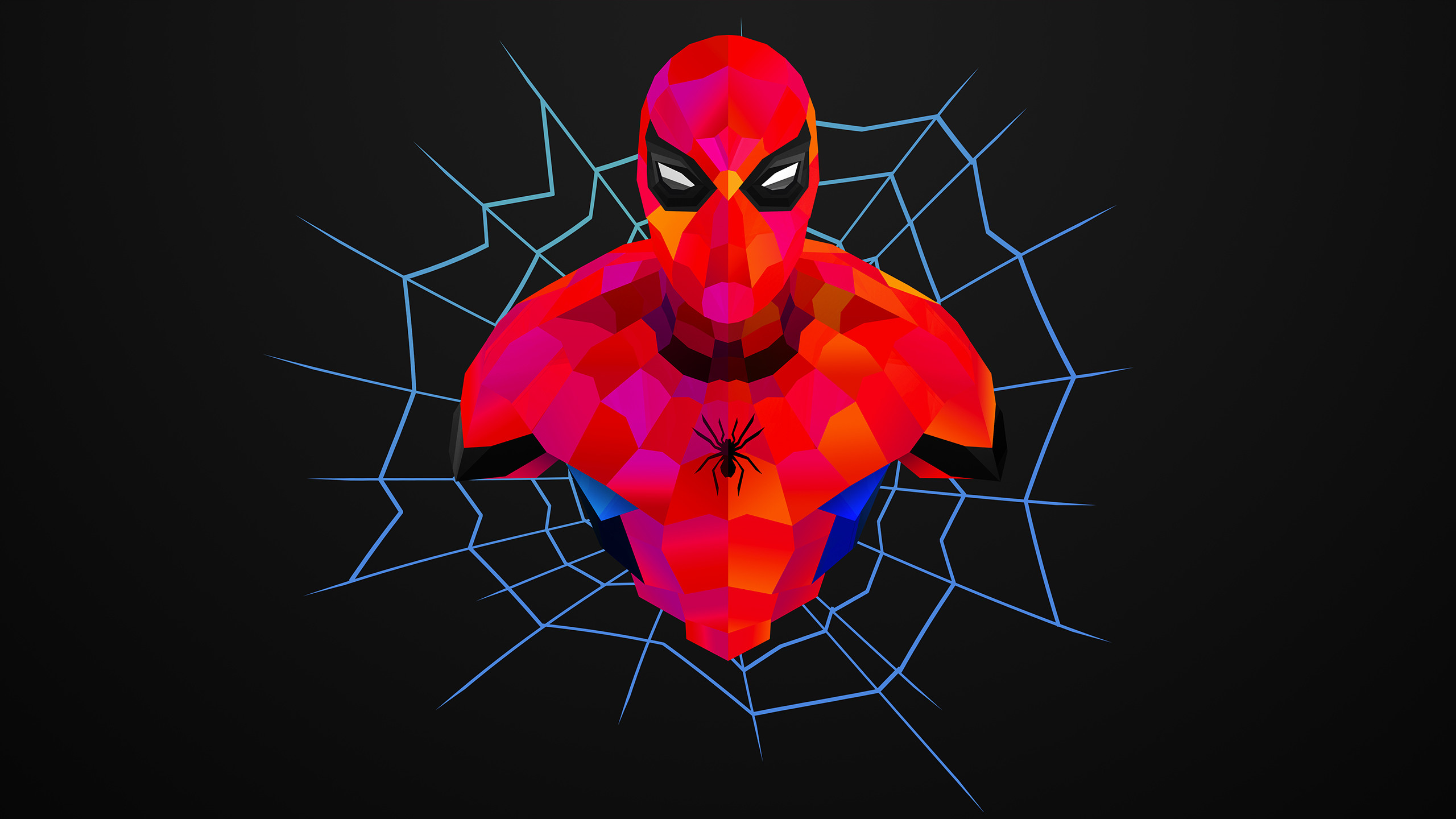Spider-Man, Marvel, Ragnatela, Low poly, 16:9 2K, sfondo widescreen