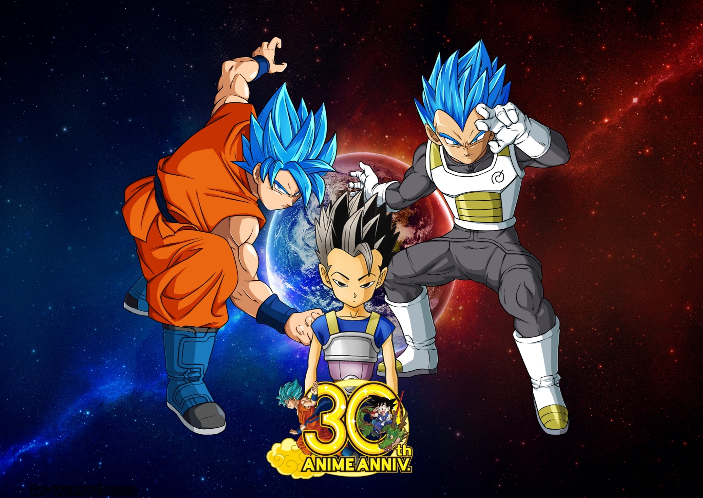 Son Goku, Vegeta, Cabba, Dragon Ball Super, 30° anniversario, Full HD, sfondo per PC e portatile