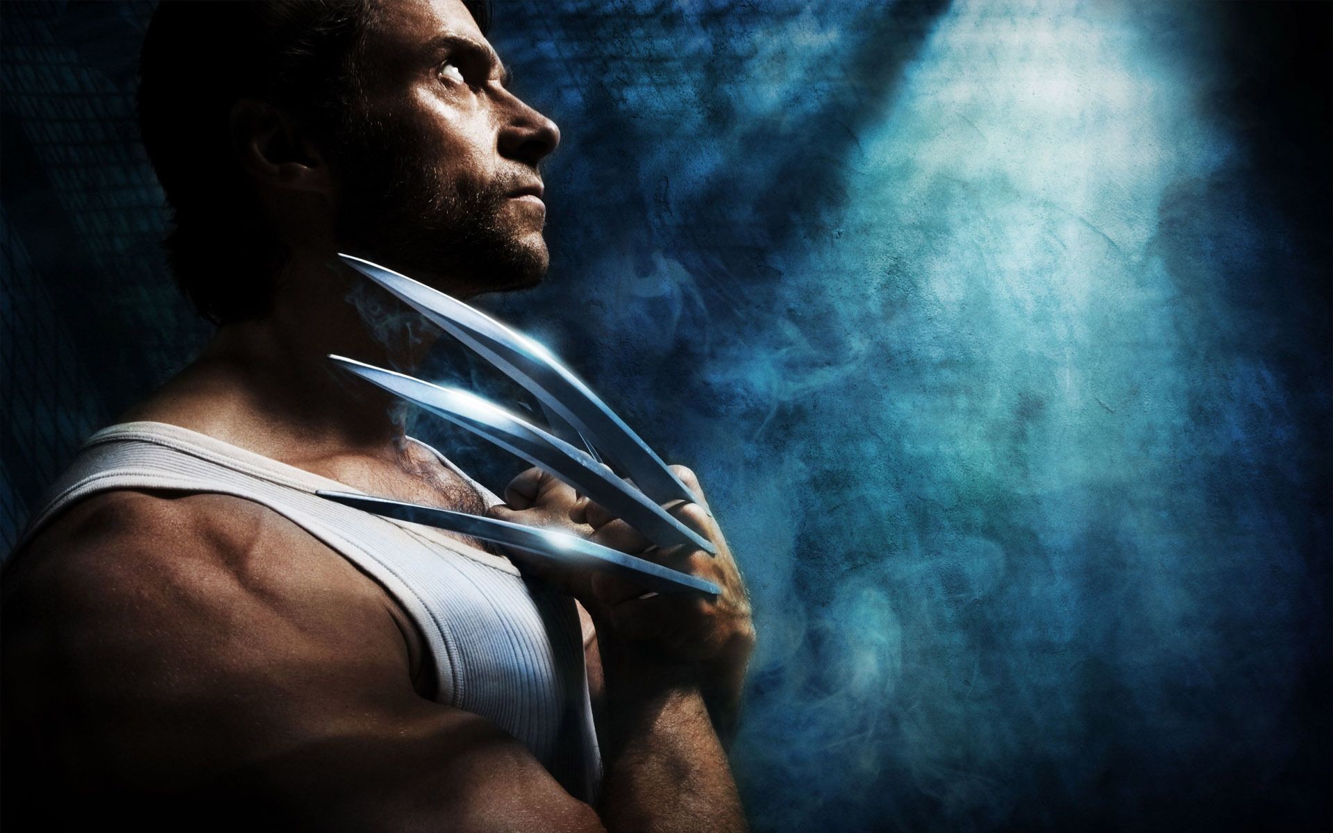Wolverine, Hugh Jackman, Artigli, Luce blu, 1920x1200, sfondo per PC