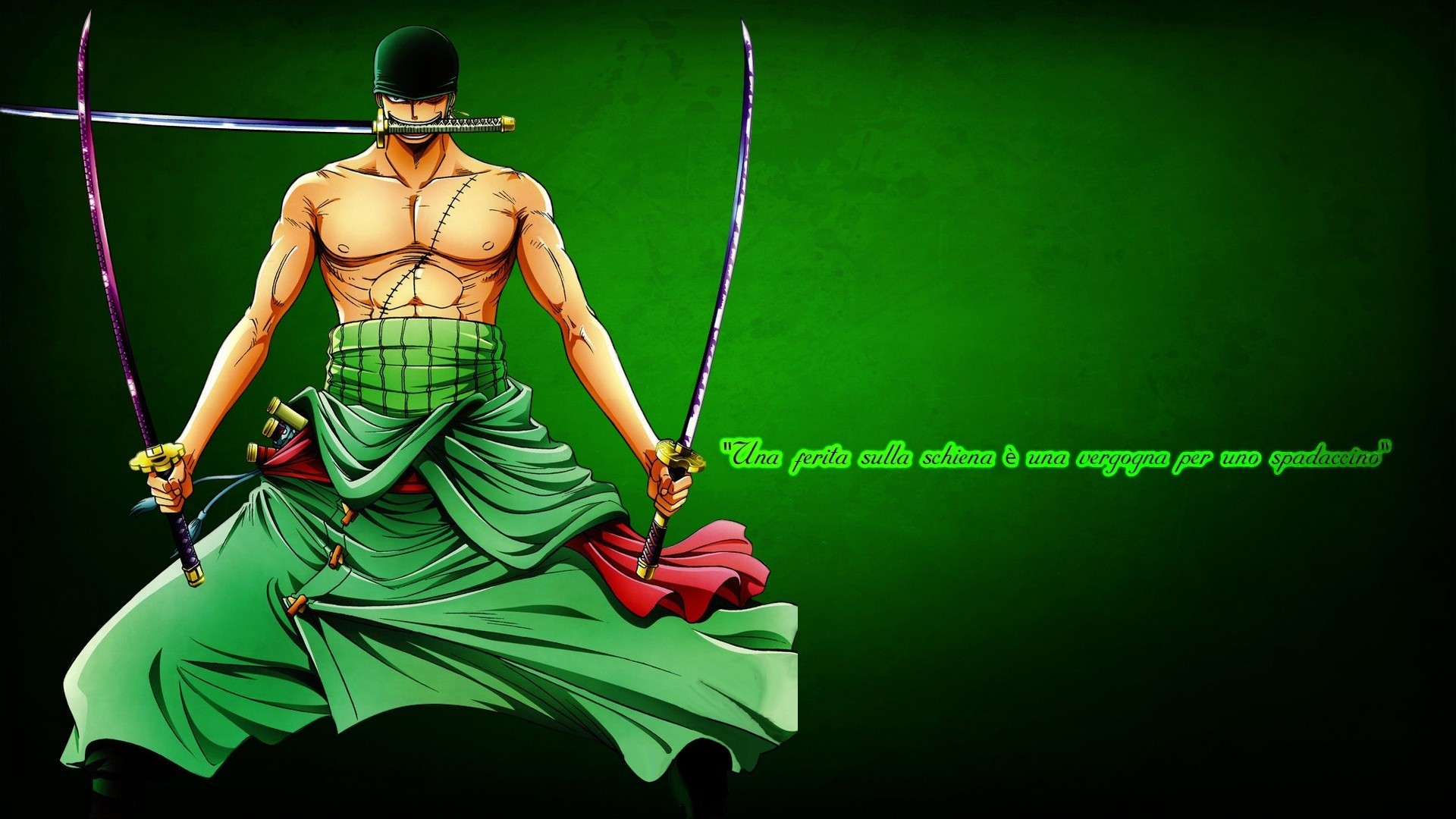 Roronoa Zoro, One Piece, Santoryu, Katane, Verde, Full HD, sfondo per PC e portatile