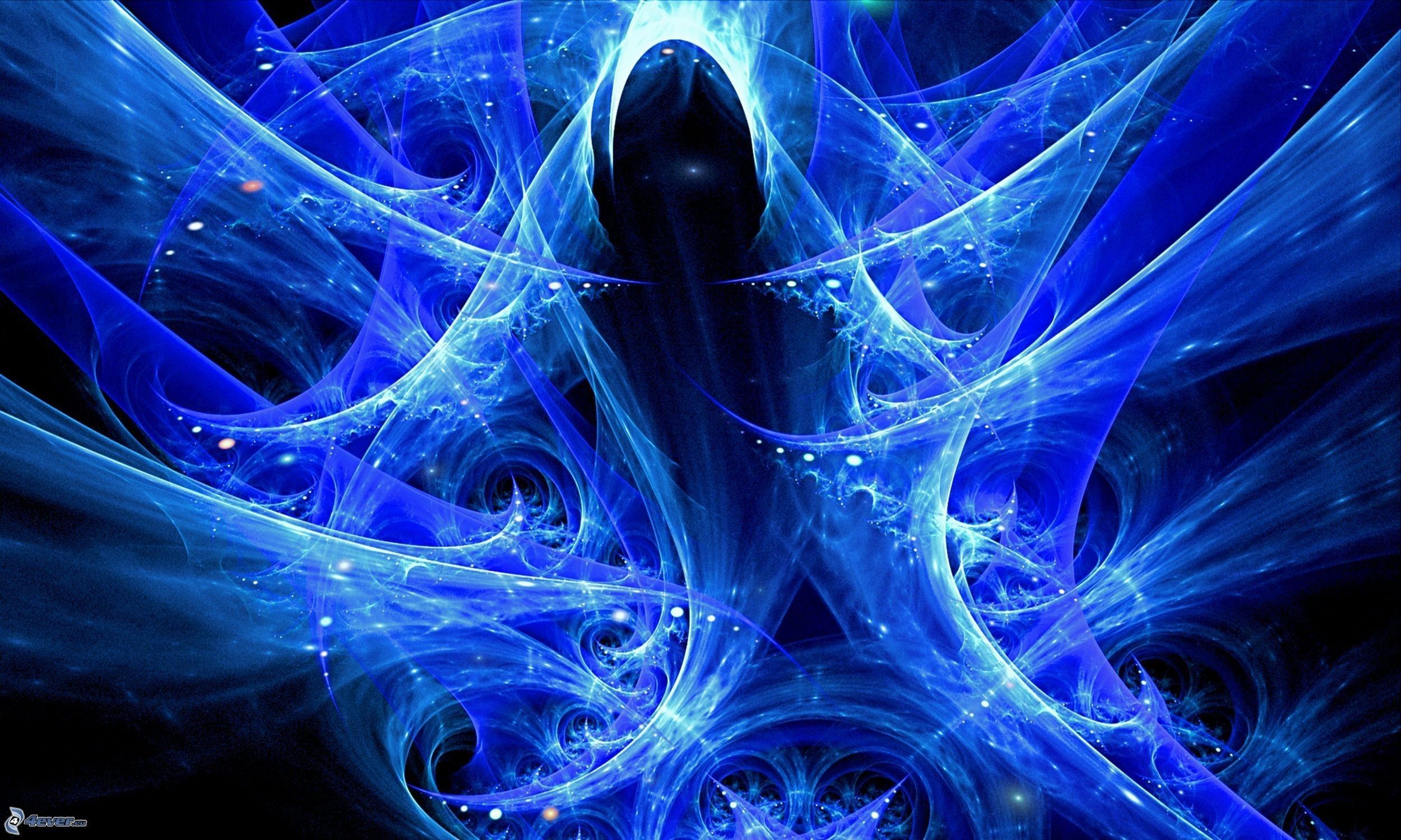 Frattale, Figura incappucciata, Blu, Arte digitale, Full HD, sfondo Windows 11
