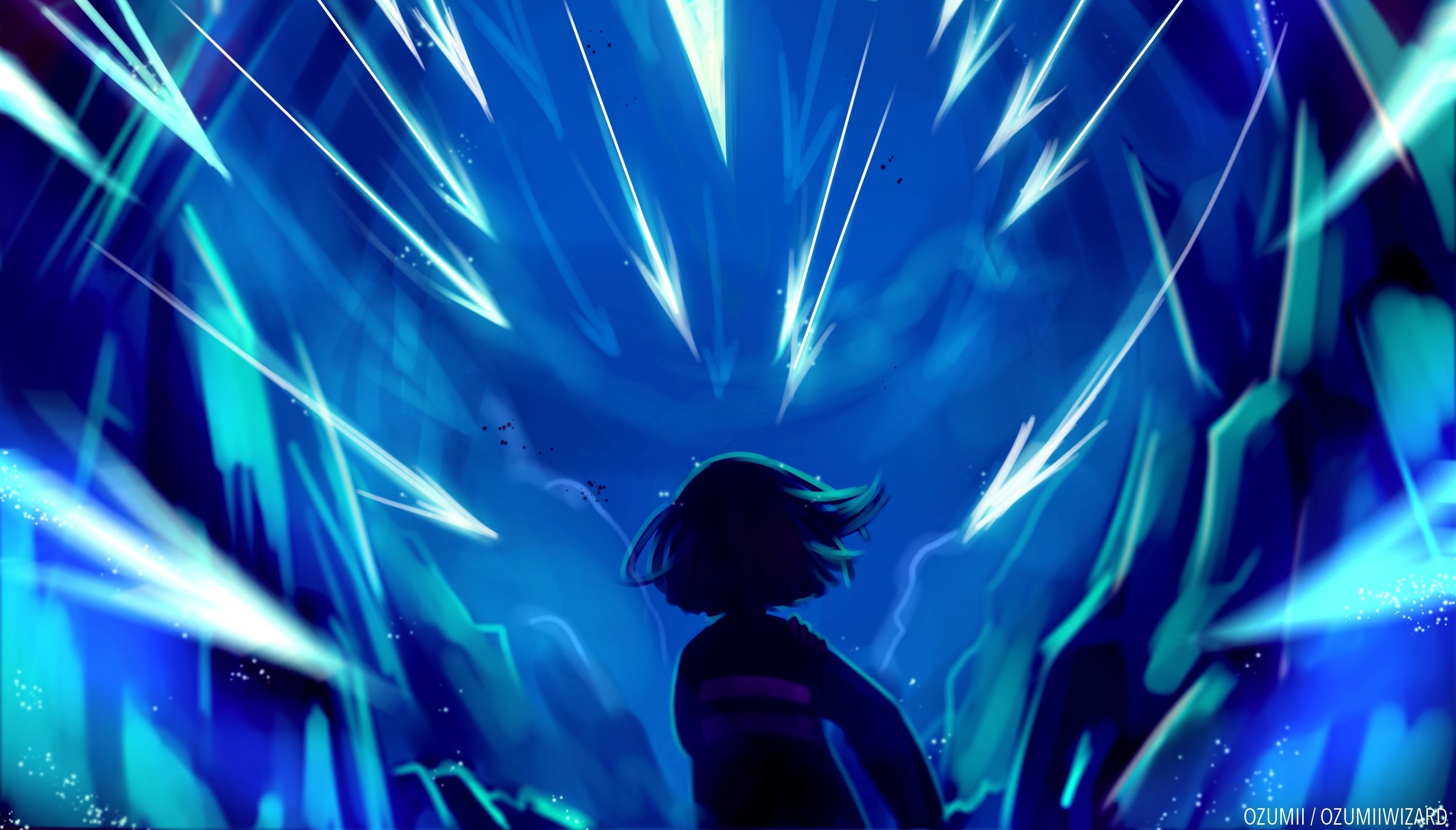 Frisk, Undertale, Lance, Blu, Fan art, 2K, sfondo per portatile