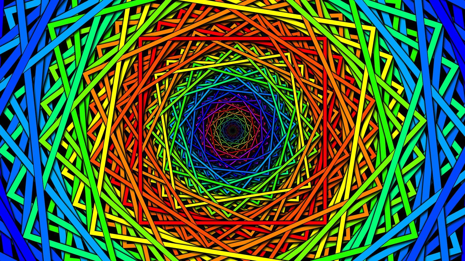 Tunnel geometrico, Spirale, Arcobaleno, Illusione ottica, Full HD, wallpaper desktop