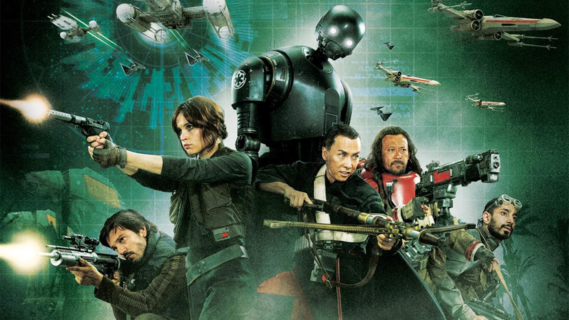 Rogue One: A Star Wars Story, Jyn Erso, K-2SO, Chirrut Îmwe, Baze Malbus, Cassian Andor, sfondo desktop