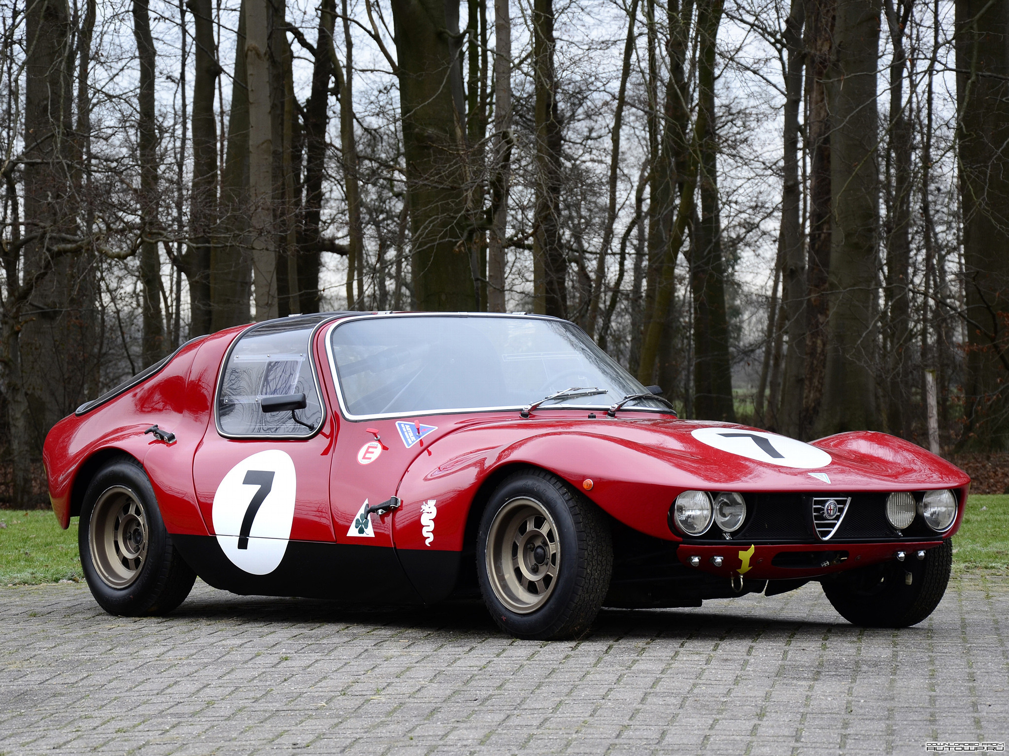 Alfa Romeo Giulia TZ, Auto da corsa d'epoca, Rosso, Numero 7, sfondo per iPad e tablet