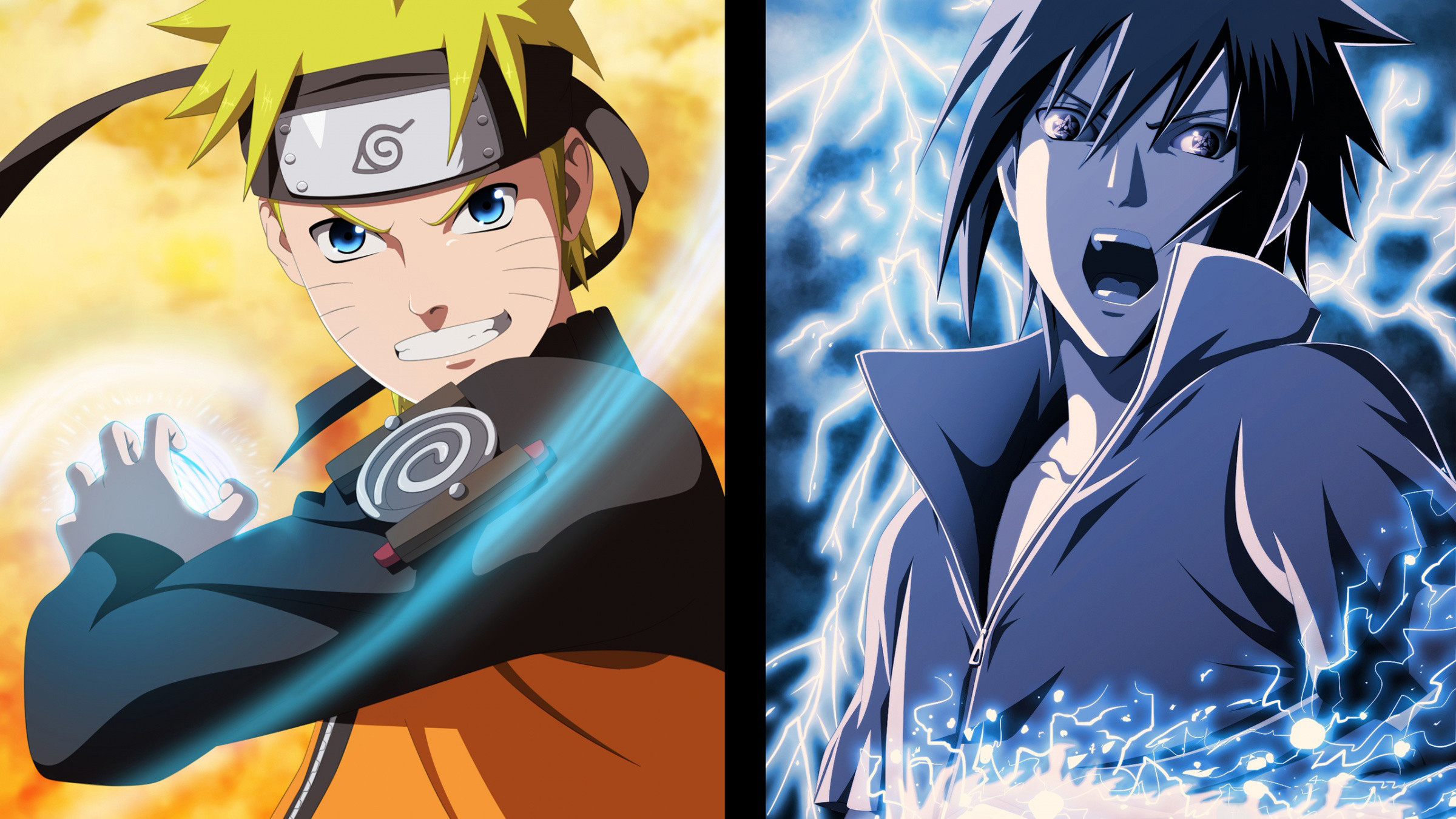 Naruto Uzumaki, Sasuke Uchiha, Rasengan, Chidori, 16:9 Full HD, sfondo widescreen