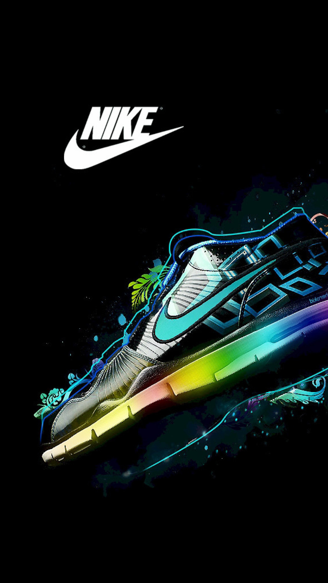 Nike, Sneaker, Neon, Sfondo nero, 1080x1920, schermata di blocco iPhone