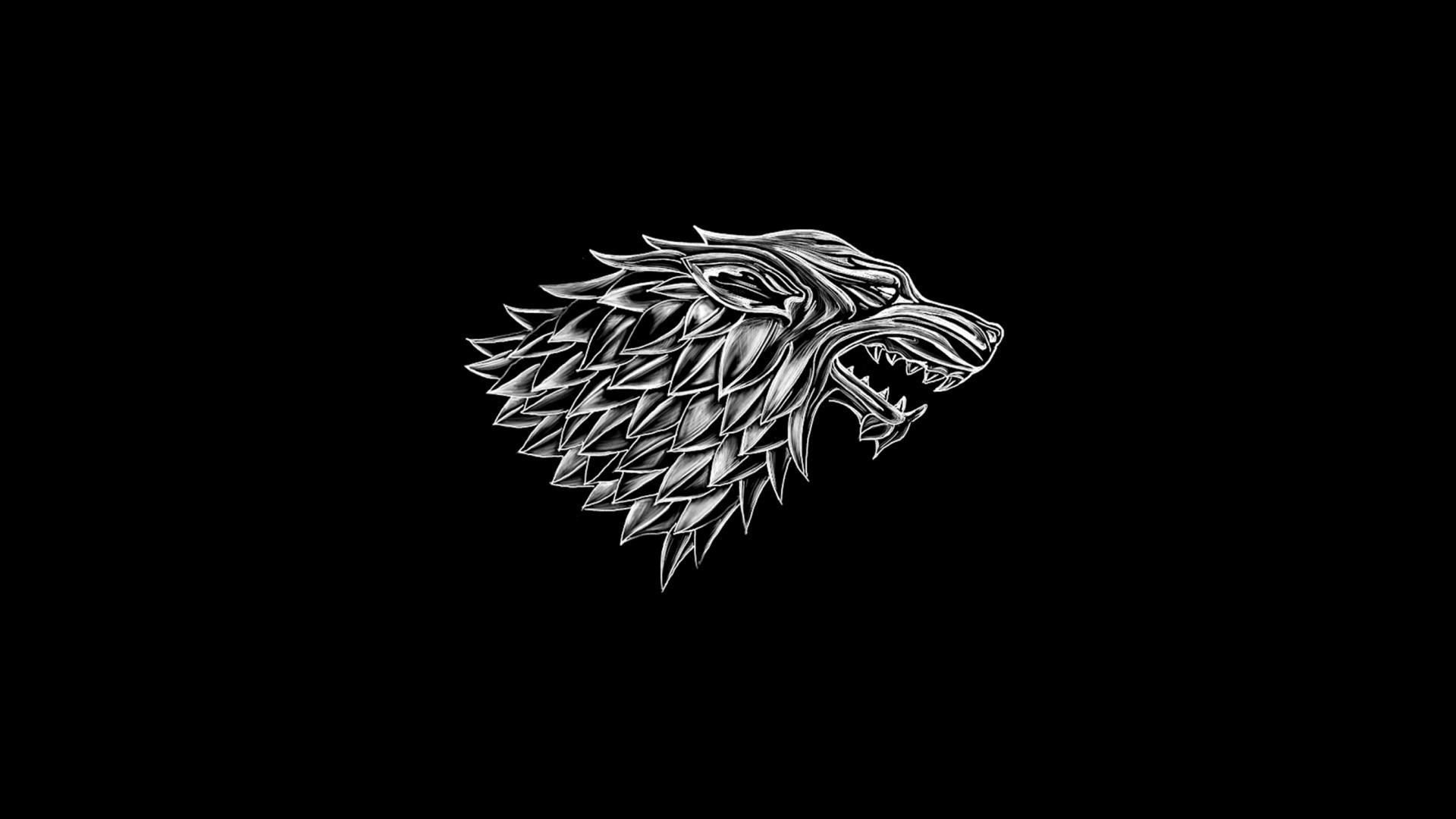 Metalupo, Casa Stark, Il Trono di Spade, Stemma, Sfondo nero, 16:9 Full HD, wallpaper widescreen