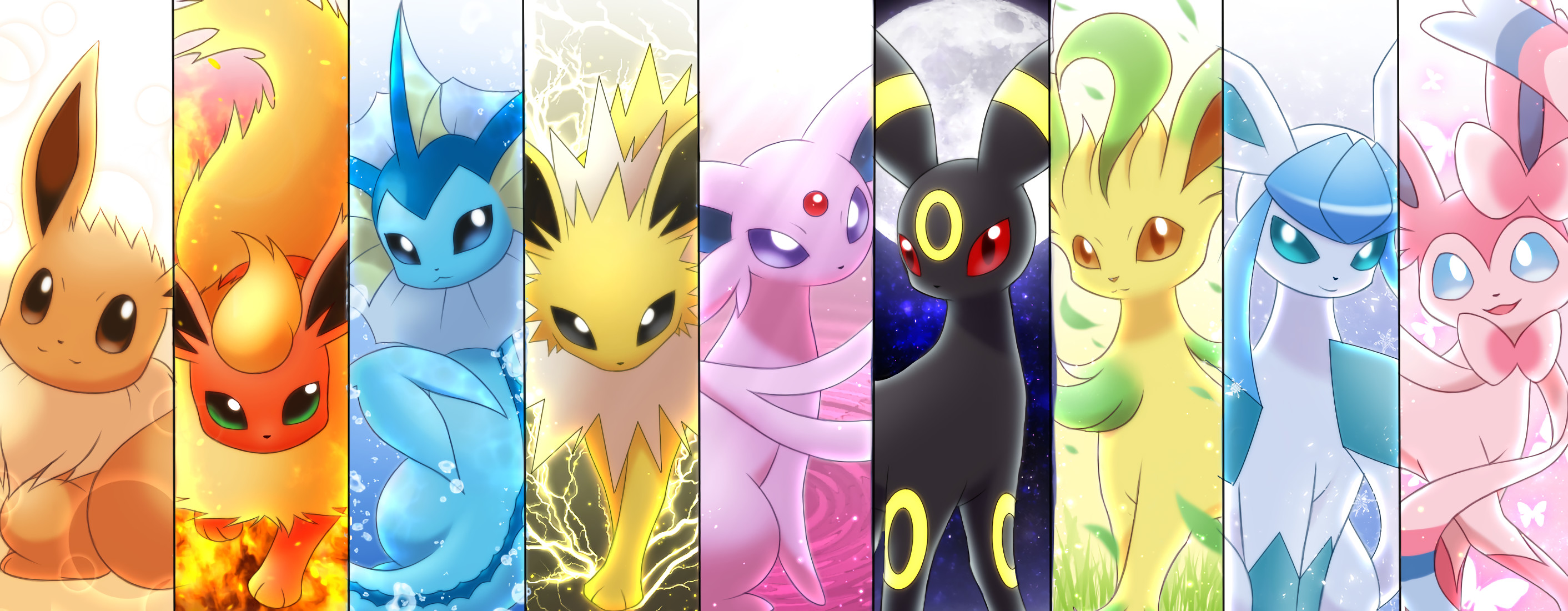 Eeveeluzioni, Umbreon, Eevee, Jolteon, Glaceon, Pokémon, 2K, sfondo per portatile