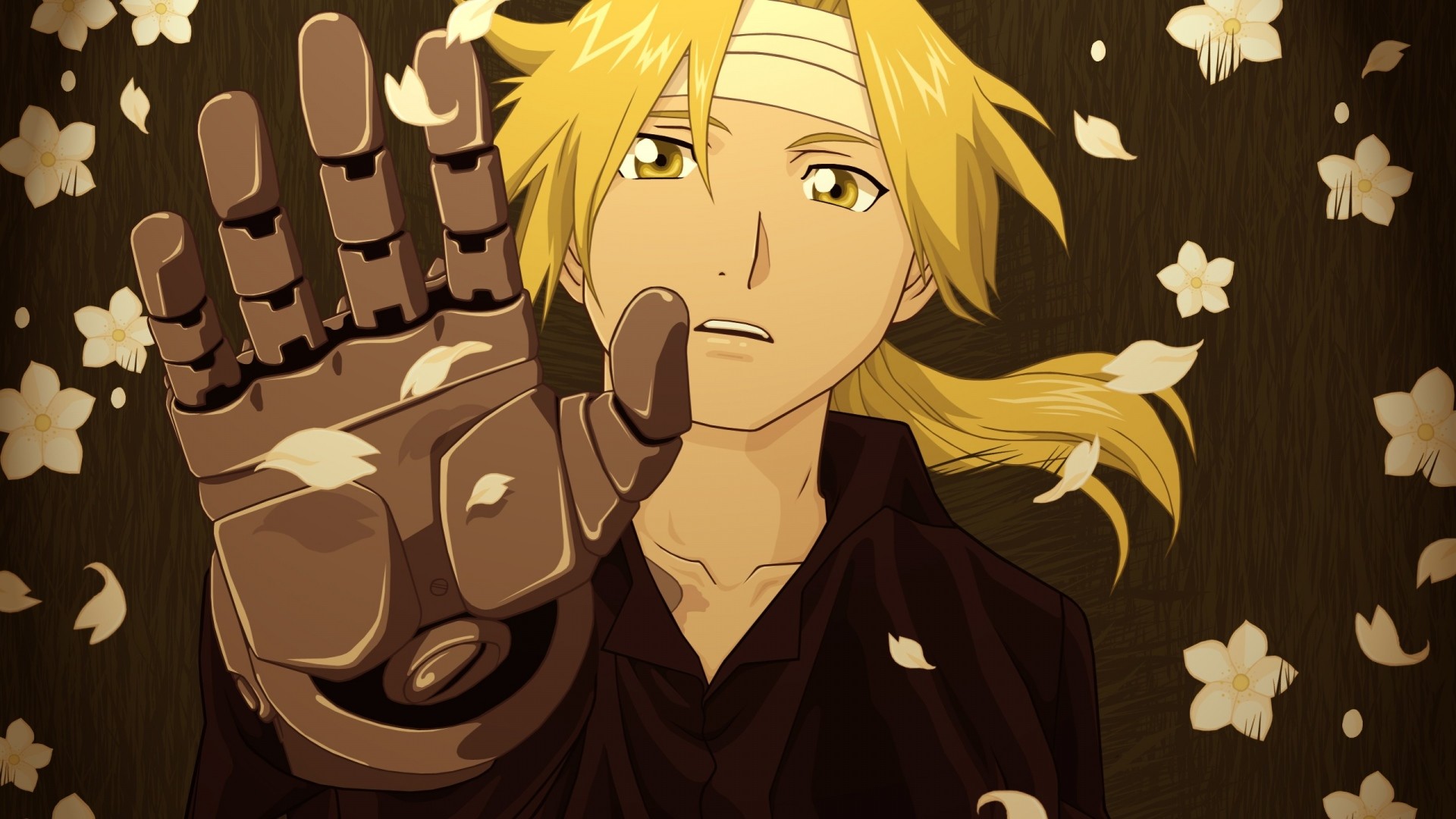 Edward Elric, Automail, Fullmetal Alchemist, Petali, Primo piano, sfondo per portatile