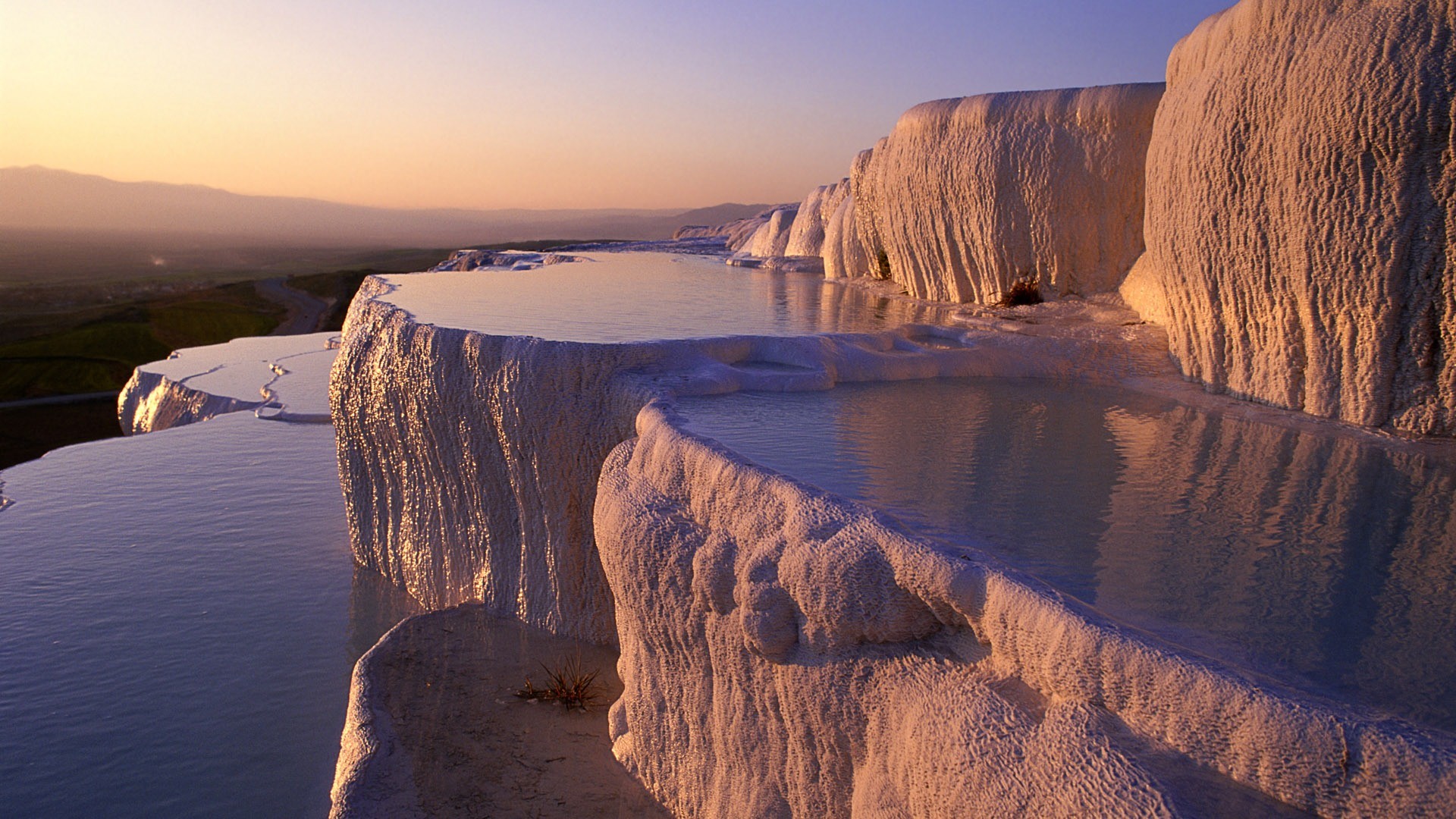 Pamukkale, Turchia, Terrazze di travertino, Tramonto, Full HD, wallpaper PC