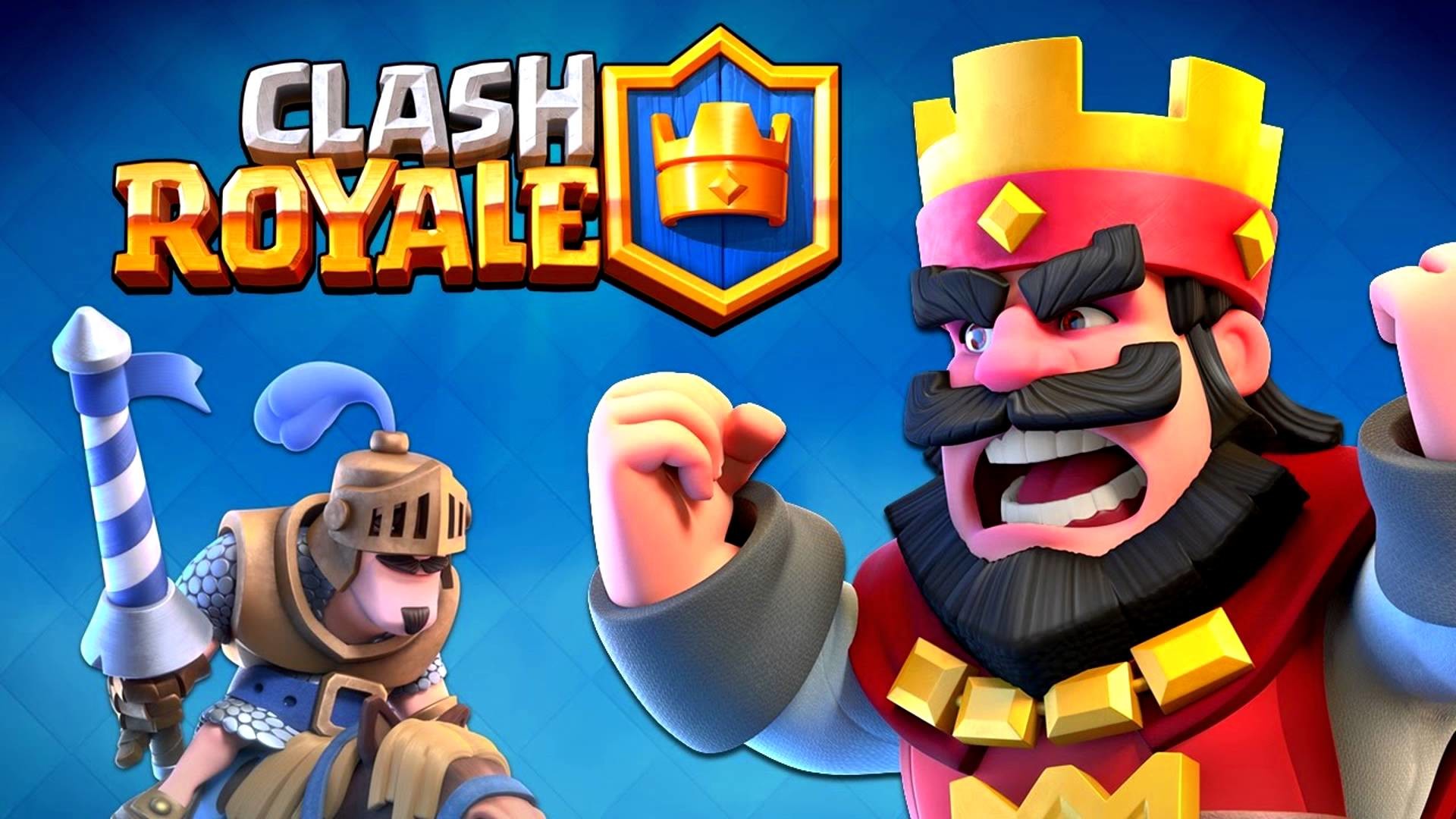 Clash Royale, Re Rosso, Principe, Logo, Sfondo blu, 16:9 Full HD, wallpaper widescreen