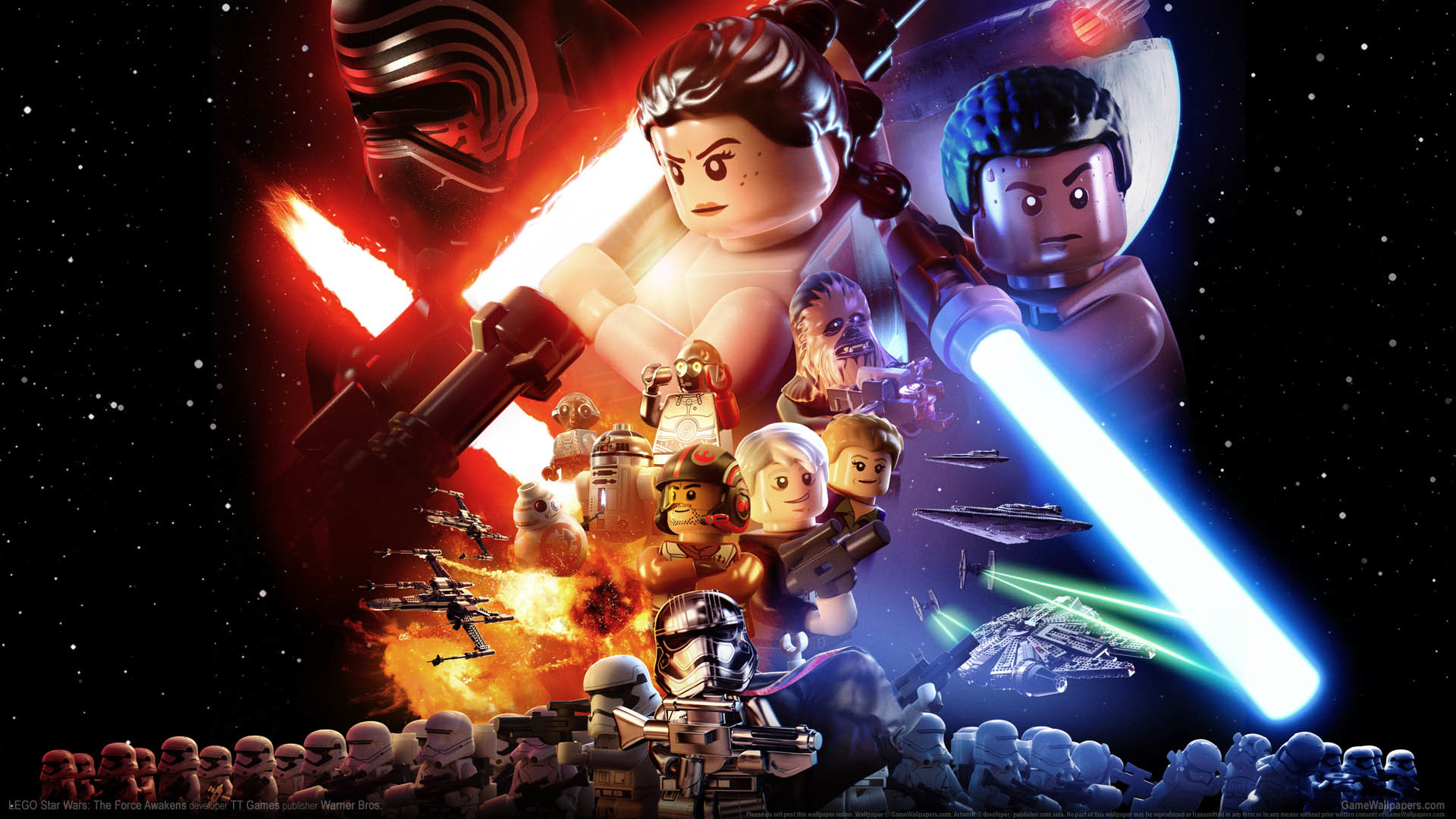 LEGO Star Wars: Il risveglio della Forza, Kylo Ren, Rey, Finn, Videogioco, sfondo Windows 11