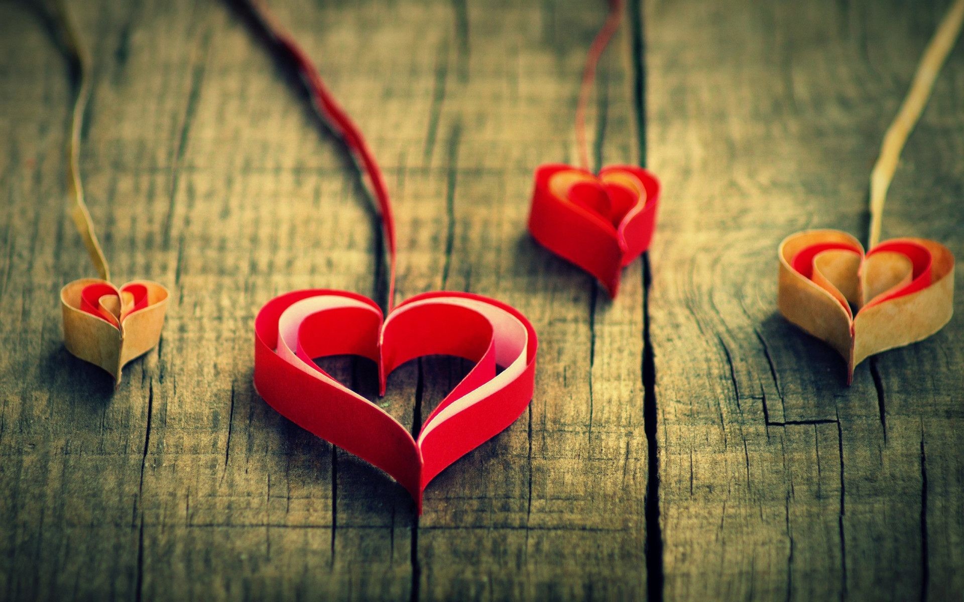 Cuori di carta, Legno, Vintage, Full HD, sfondo Windows 11