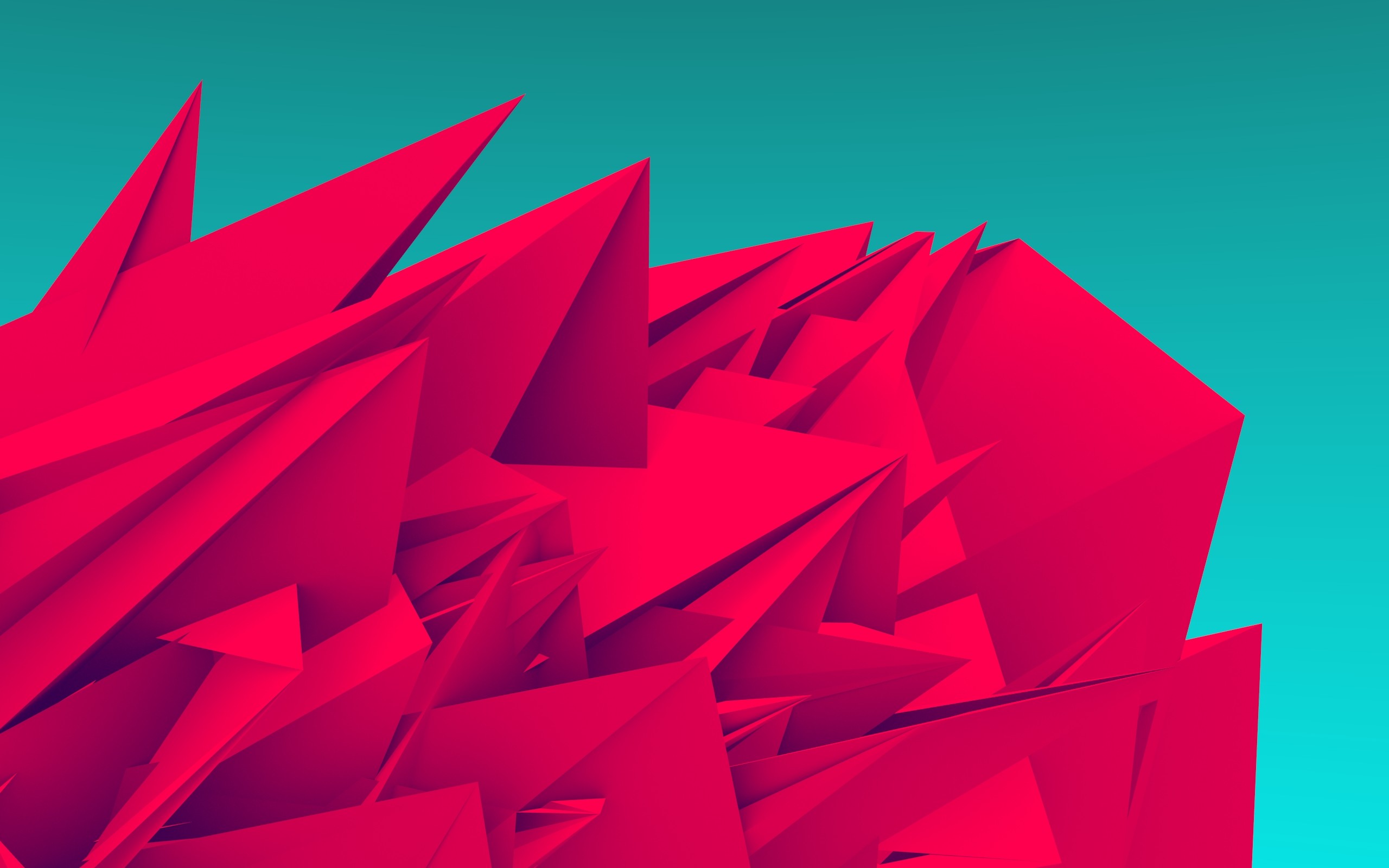 Low poly, Forme astratte, Rosso, Turchese, 16:10 2K, sfondo widescreen