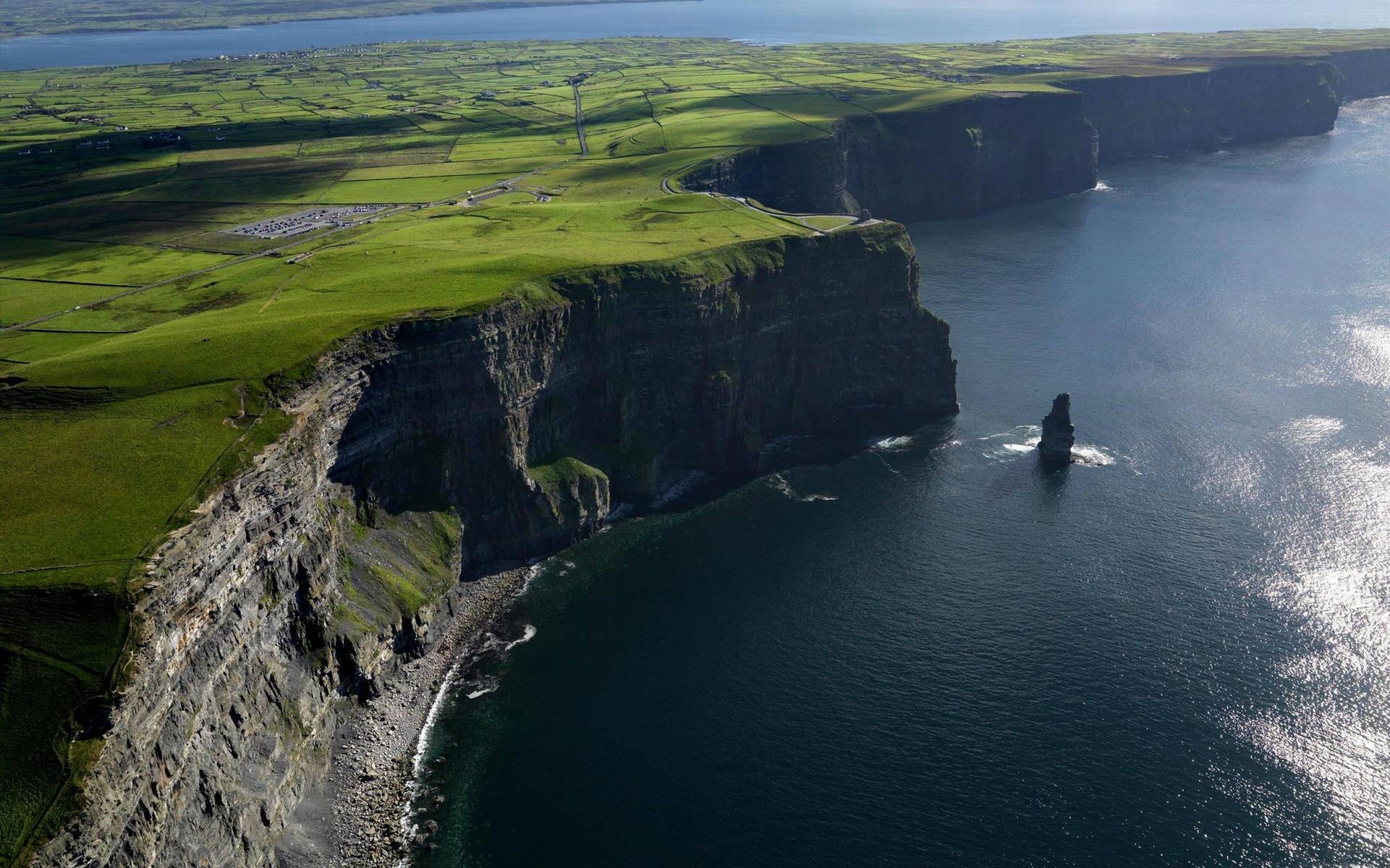 Scogliere di Moher, Cliffs of Moher, Contea di Clare, Irlanda, Oceano Atlantico, Veduta aerea, wallpaper Full HD