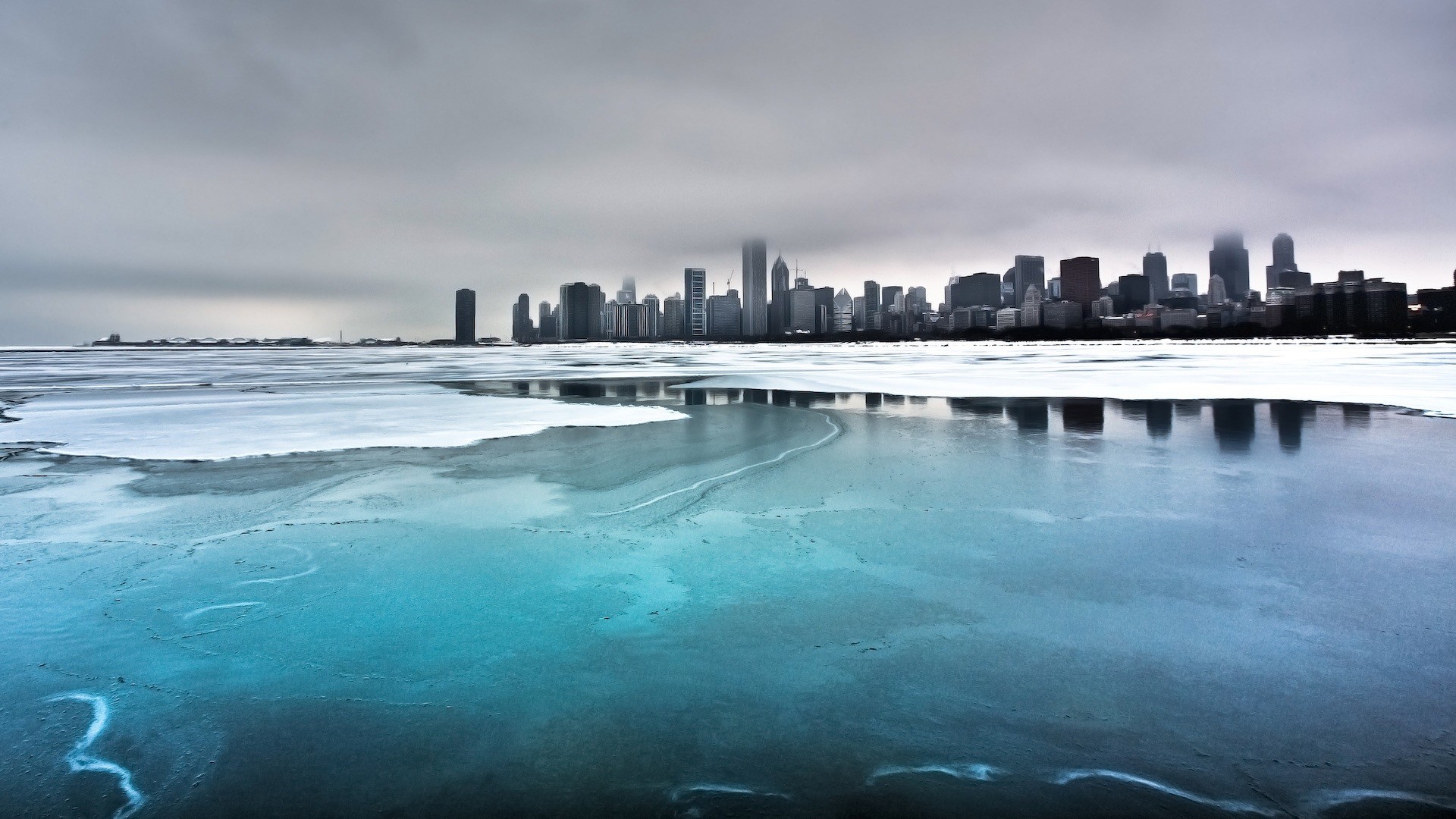 Chicago, Lago Michigan, Skyline, Ghiaccio, Full HD, sfondo PC