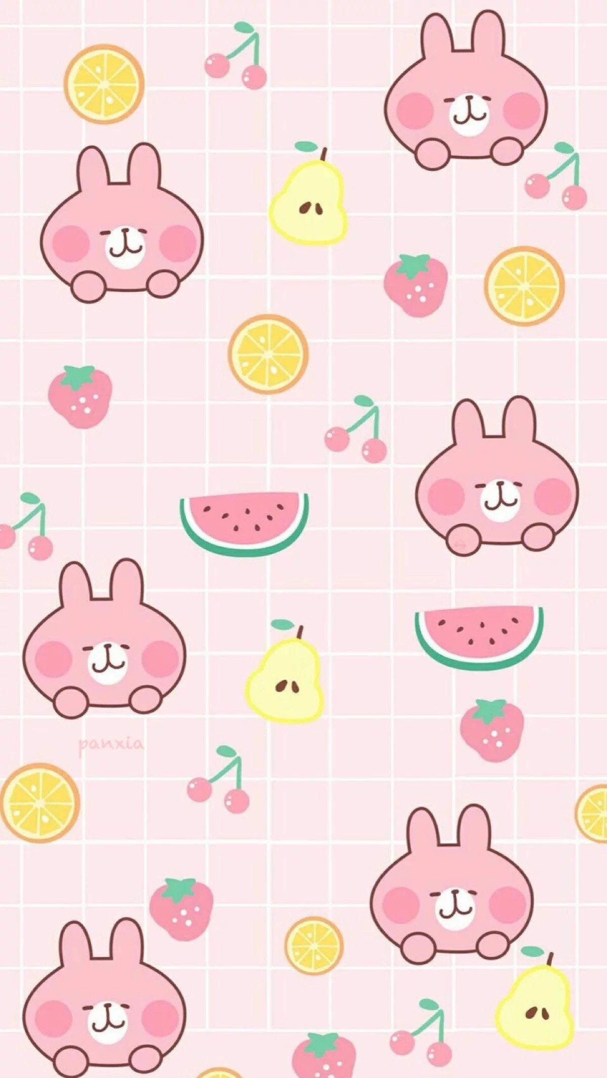 Coniglietti, Frutta, Pattern, Rosa, Kawaii, Full HD, sfondo verticale per cellulare