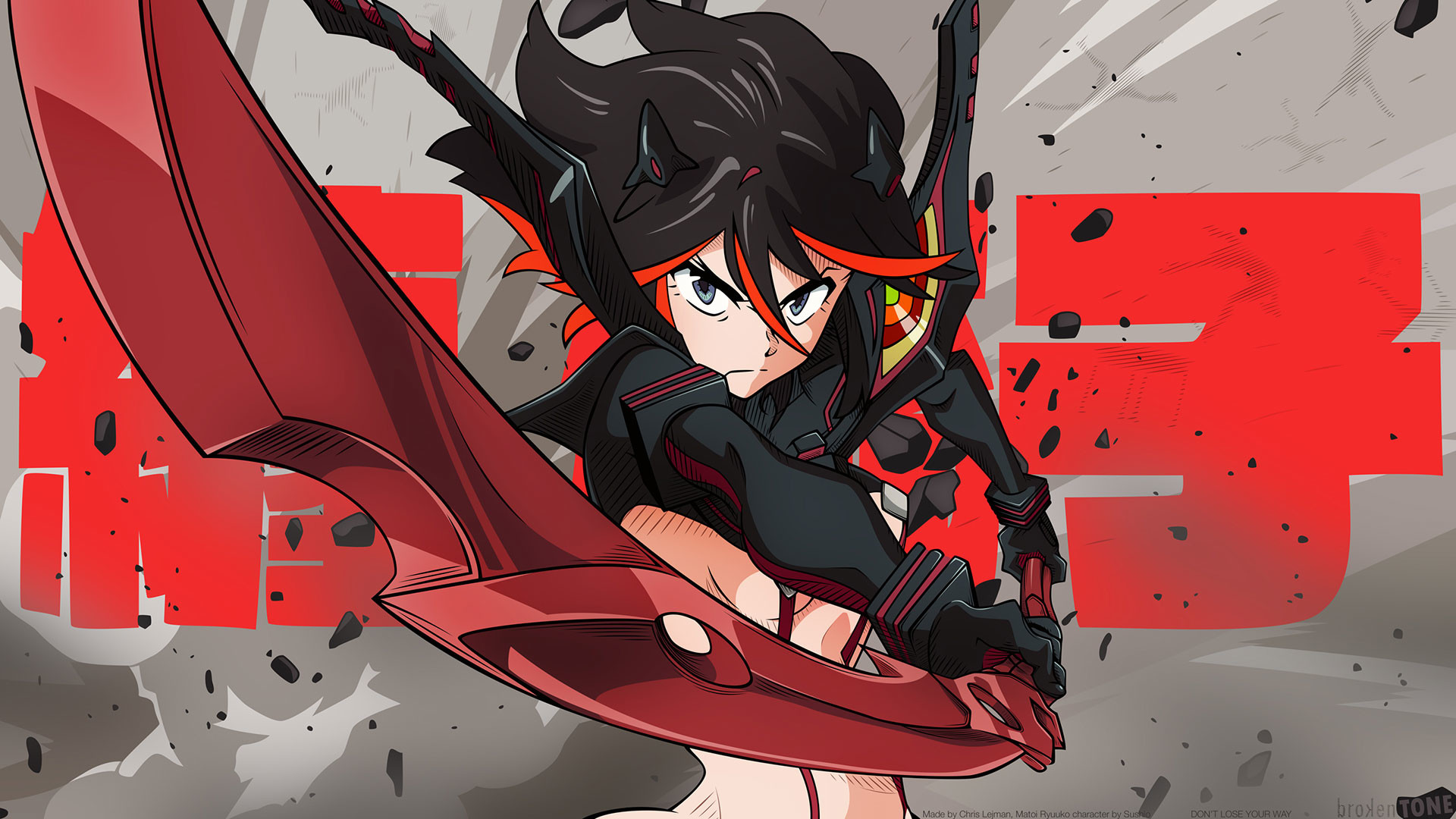 Ryuko Matoi, Kill la Kill, Senketsu, Forbice-spada, Kanji, Full HD, sfondo per PC