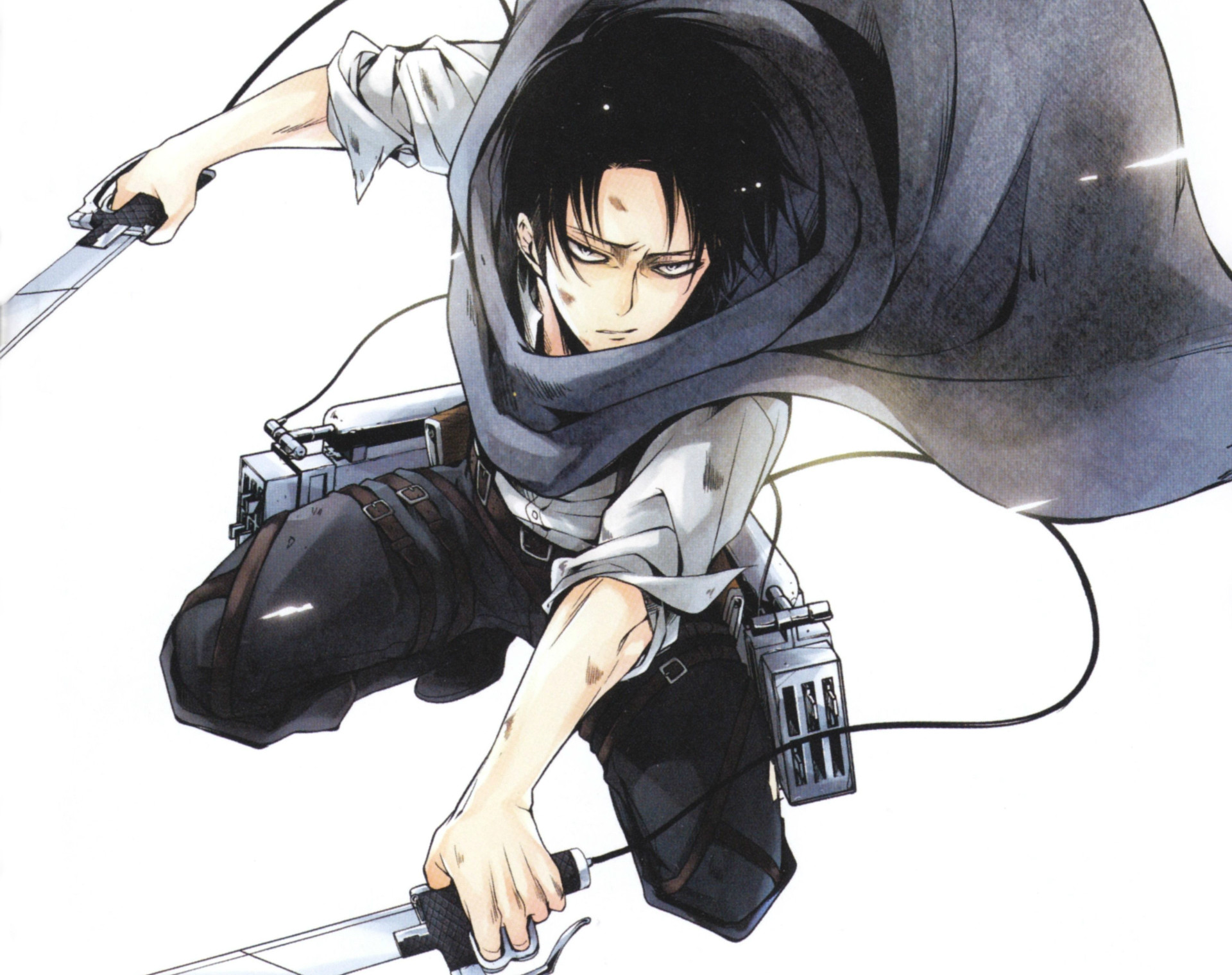 Levi Ackerman, L'attacco dei giganti, Lame, Sfondo bianco, Full HD, wallpaper desktop