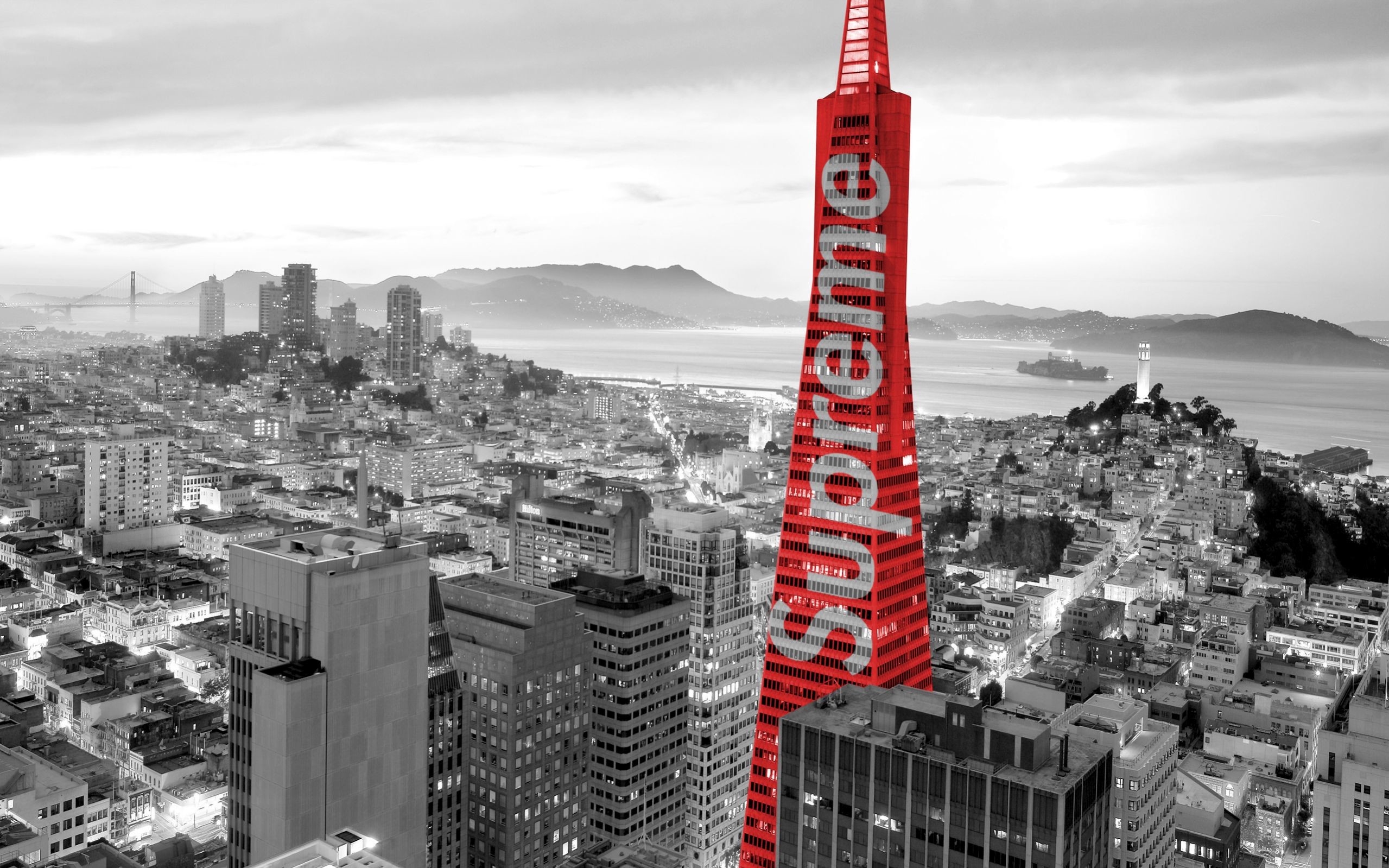 Transamerica Pyramid, San Francisco, Supreme, Bianco e nero, 2559x1599, sfondo MacBook Pro