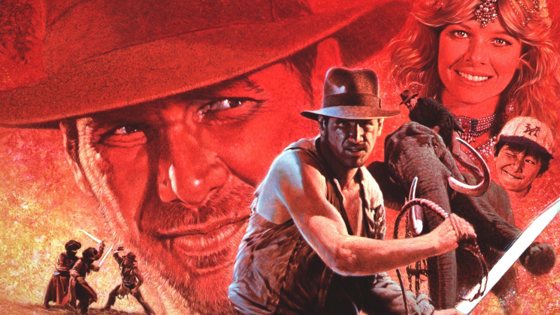 Indiana Jones e il tempio maledetto, Indiana Jones, Illustrazione, Rosso, sfondo Full HD per PC