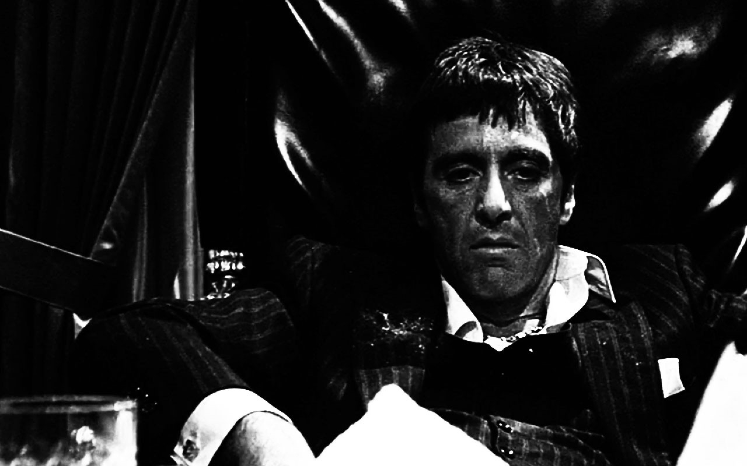 Tony Montana, Al Pacino, Scarface, Poltrona, Bianco e nero, 2K, sfondo per portatile